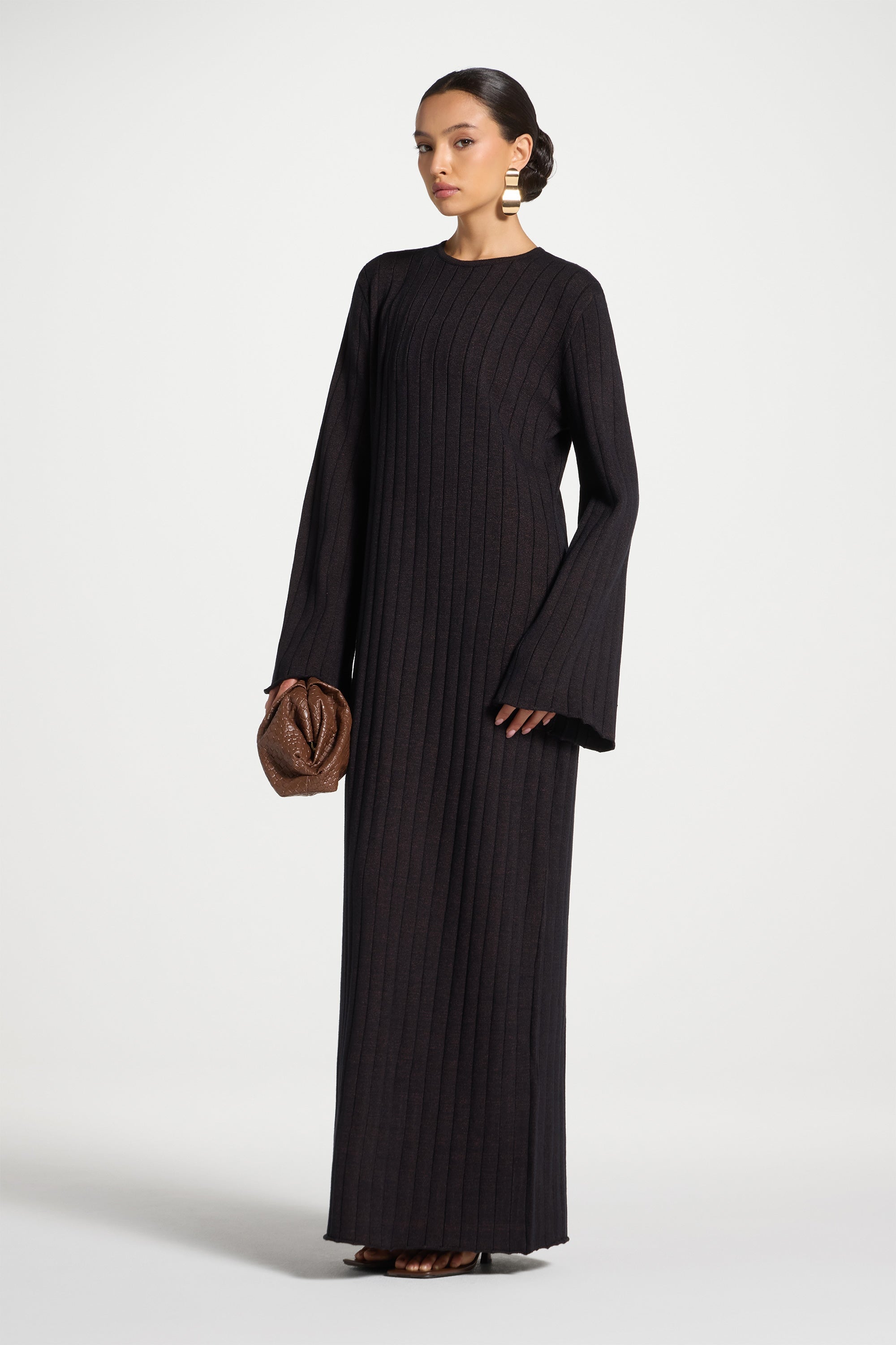 Knit Flare Sleeve Dress - Black Ember Abayas Veiled