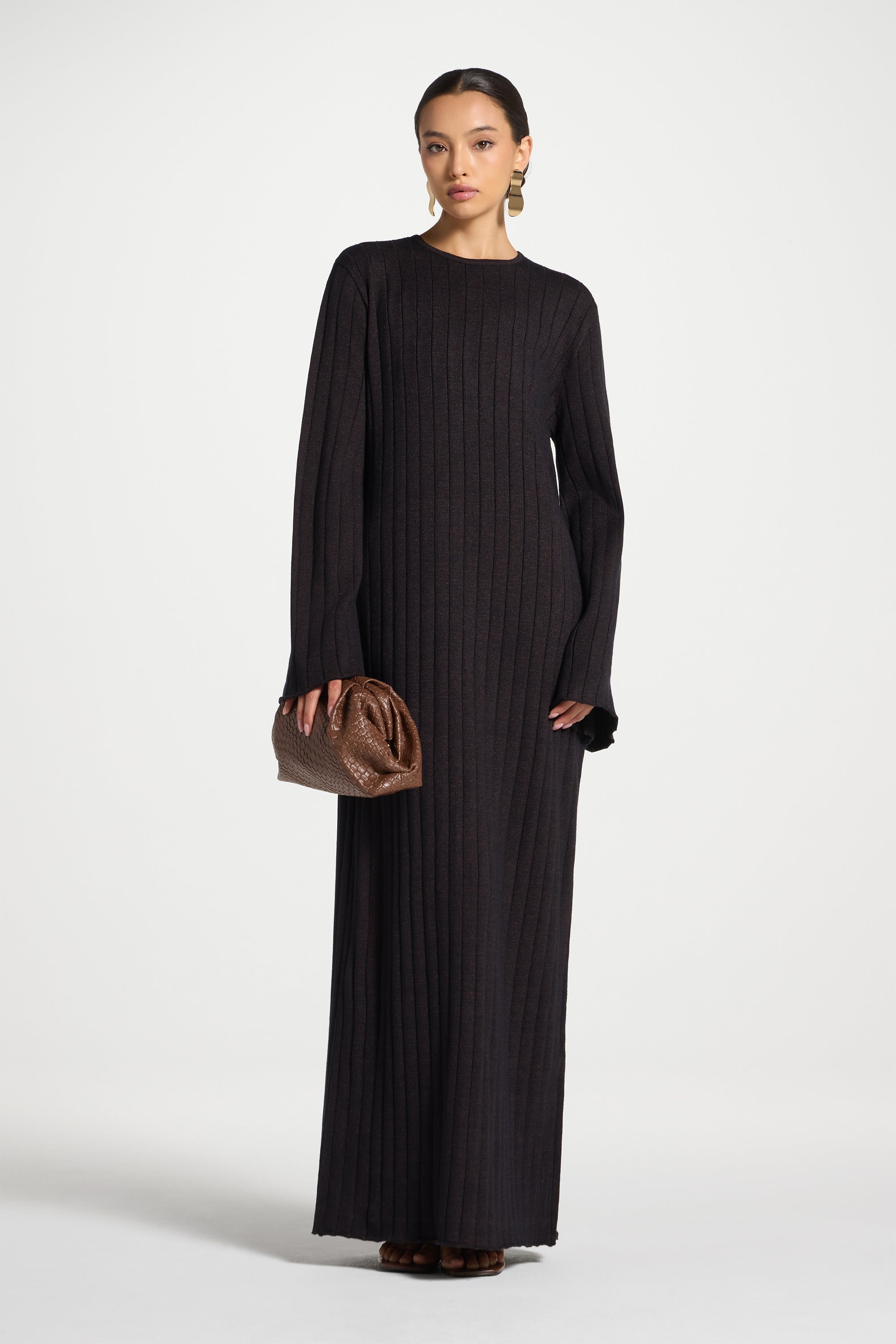 Knit Flare Sleeve Dress - Black Ember Abayas Veiled