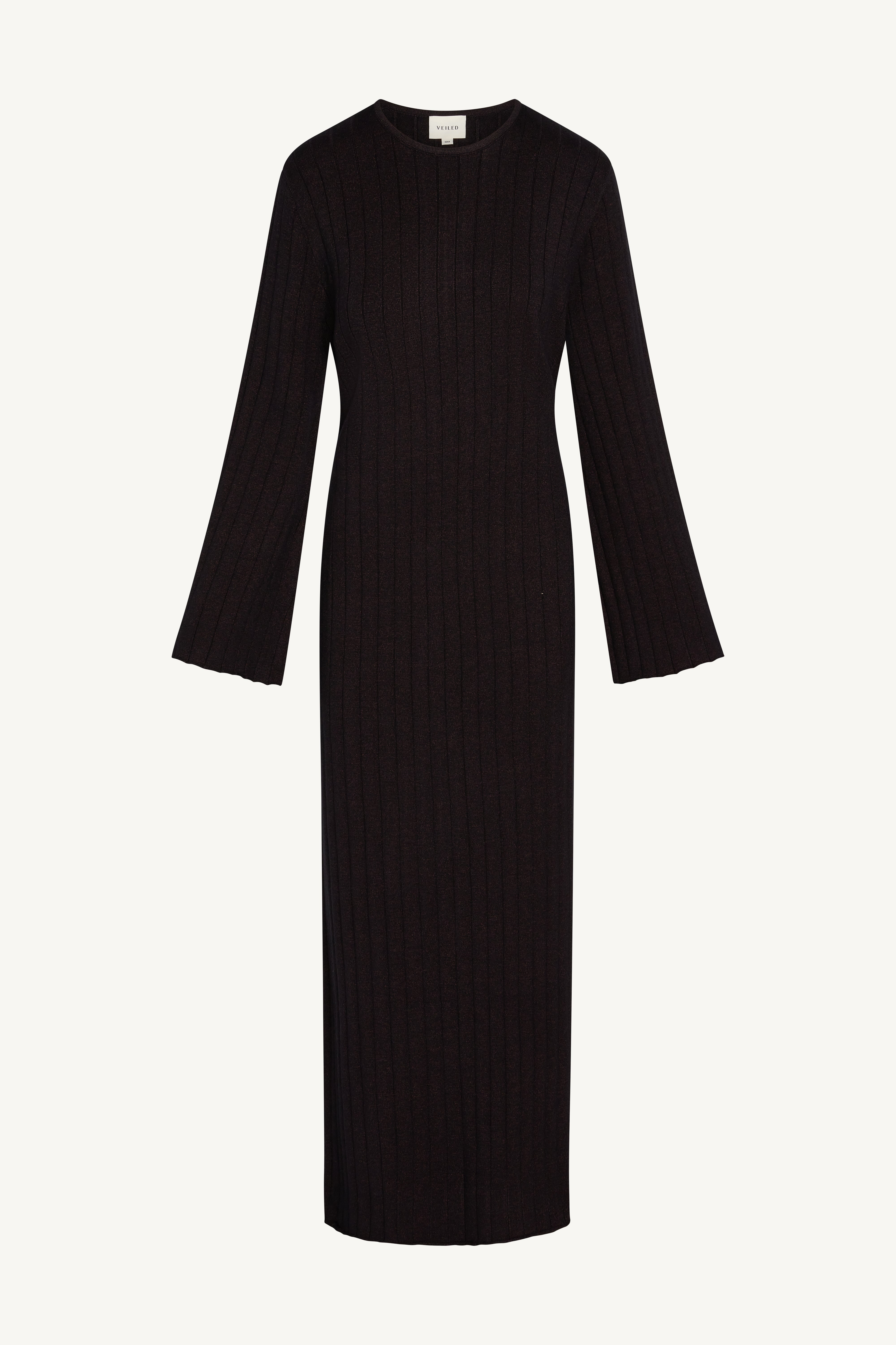 Knit Flare Sleeve Dress - Black Ember Abayas Veiled