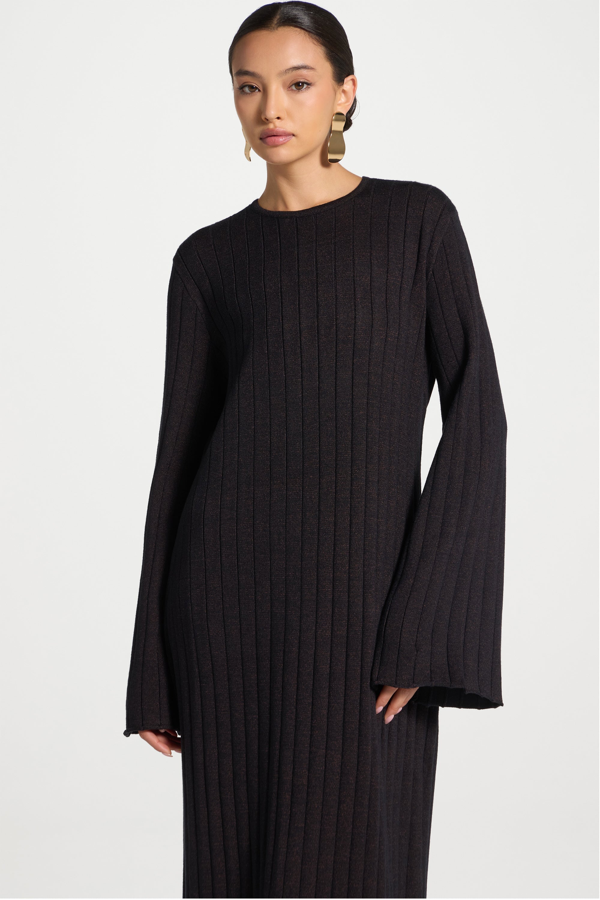 Knit Flare Sleeve Dress - Black Ember Abayas Veiled