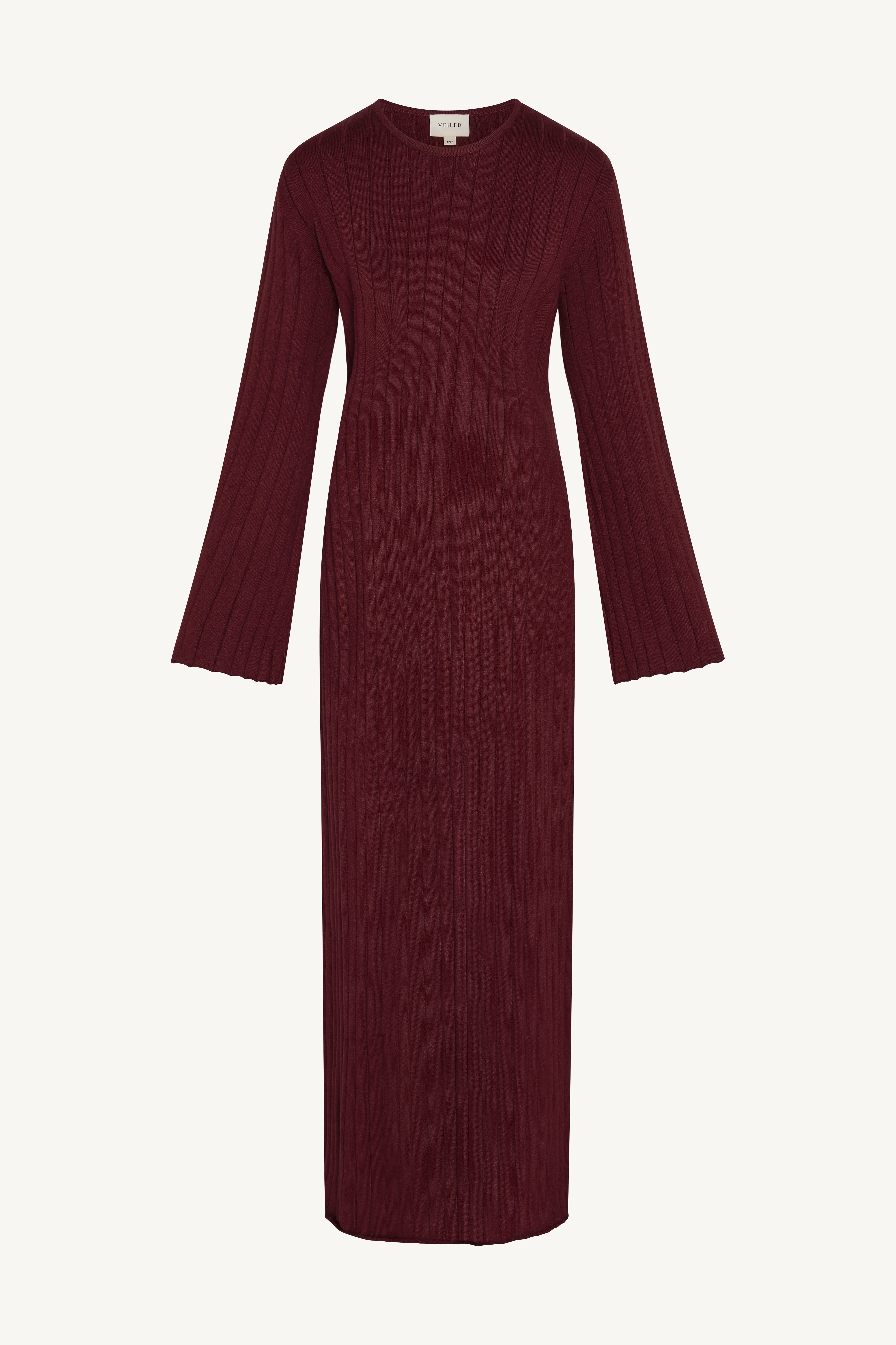 Knit Flare Sleeve Dress - Cherry Lacquer