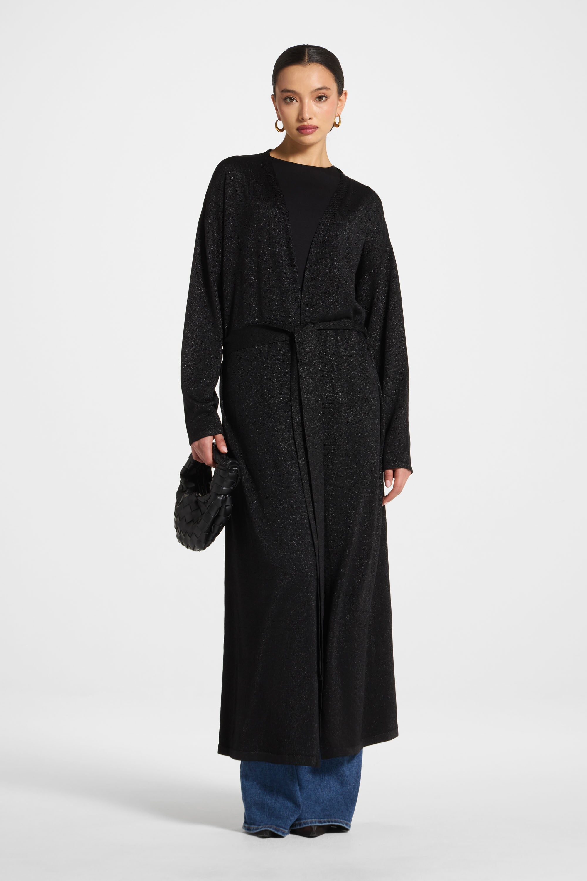Knit Maxi Cardigan - Black Sparkle Abayas Veiled
