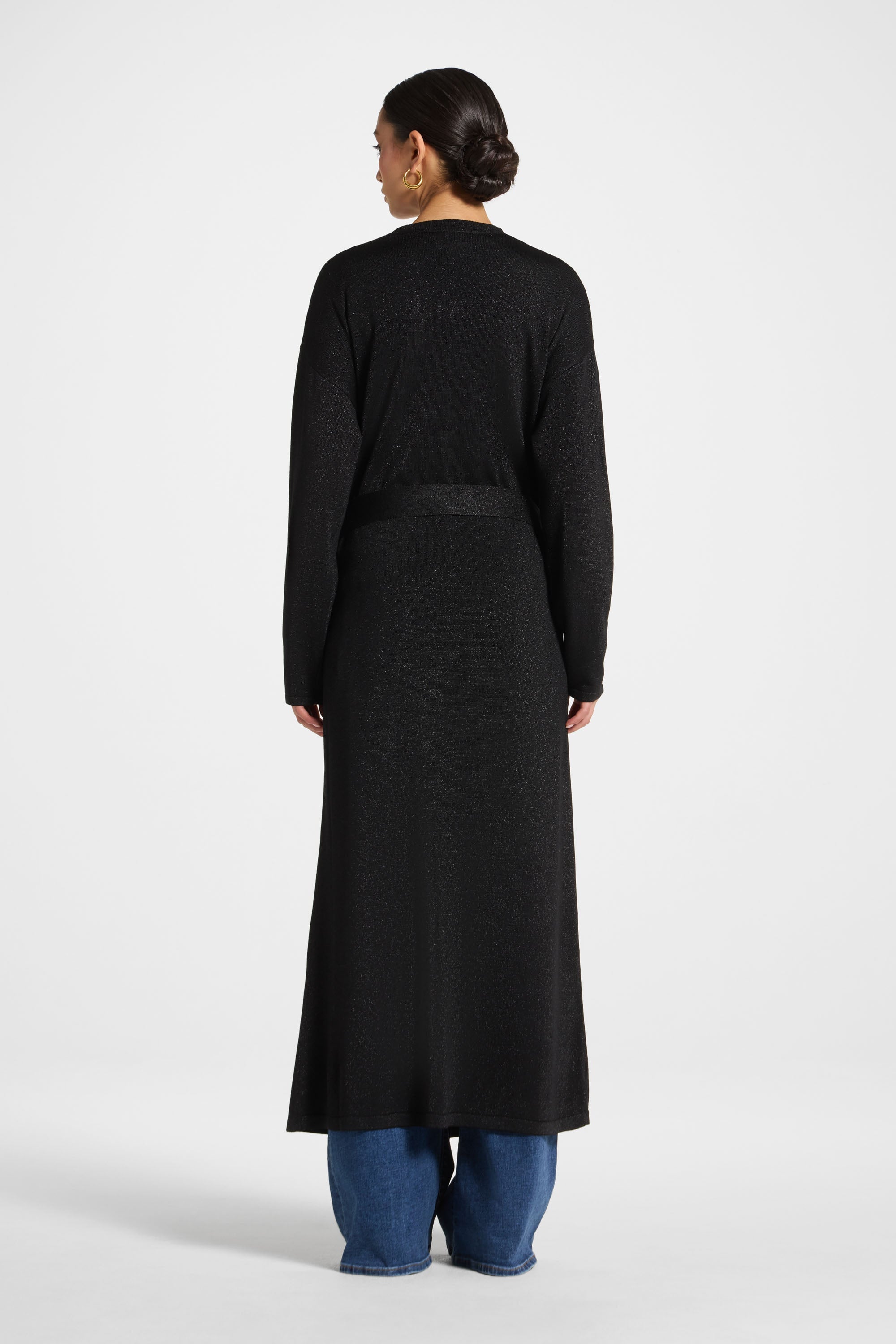 Knit Maxi Cardigan - Black Sparkle Abayas Veiled