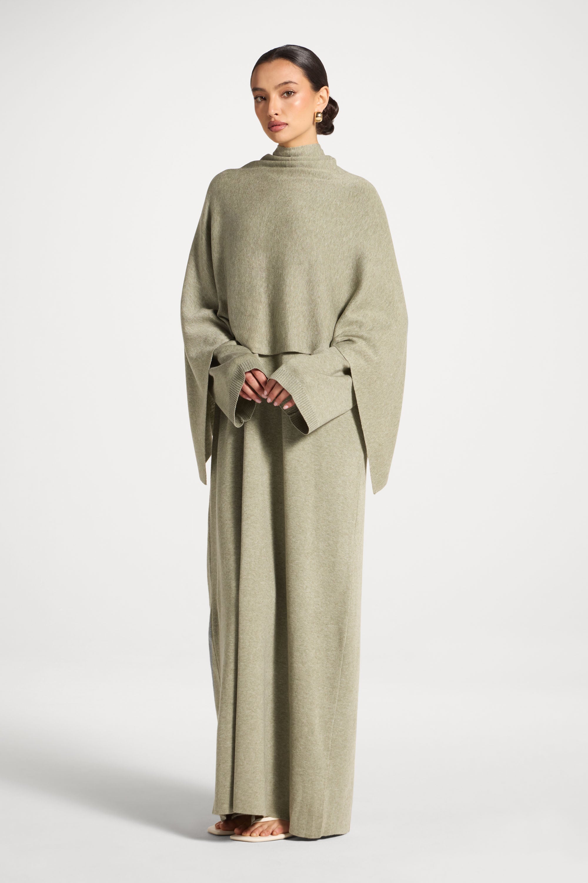 Knit Maxi Dress & Scarf Set - Sage Abayas Veiled