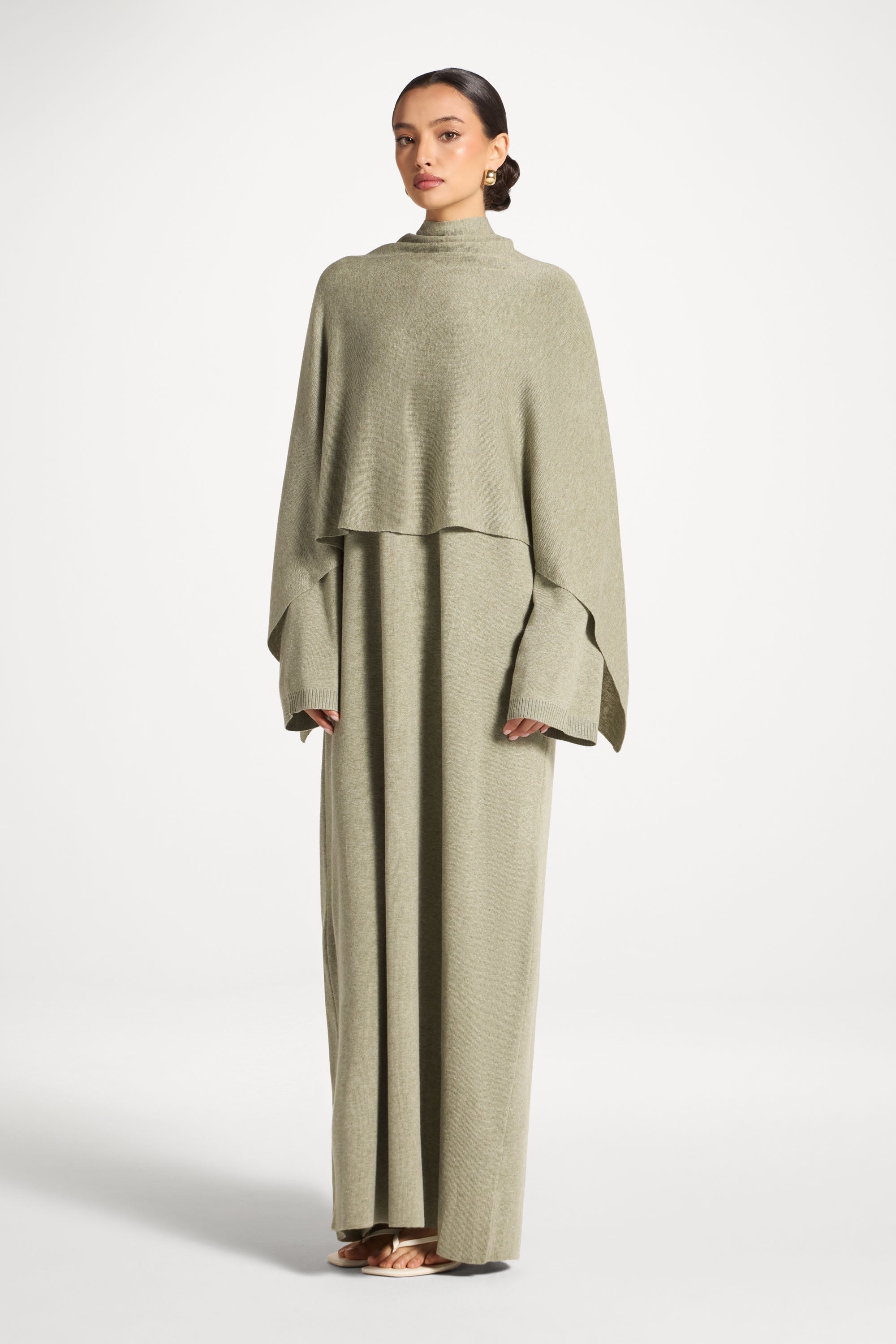 Knit Maxi Dress & Scarf Set - Sage Abayas Veiled
