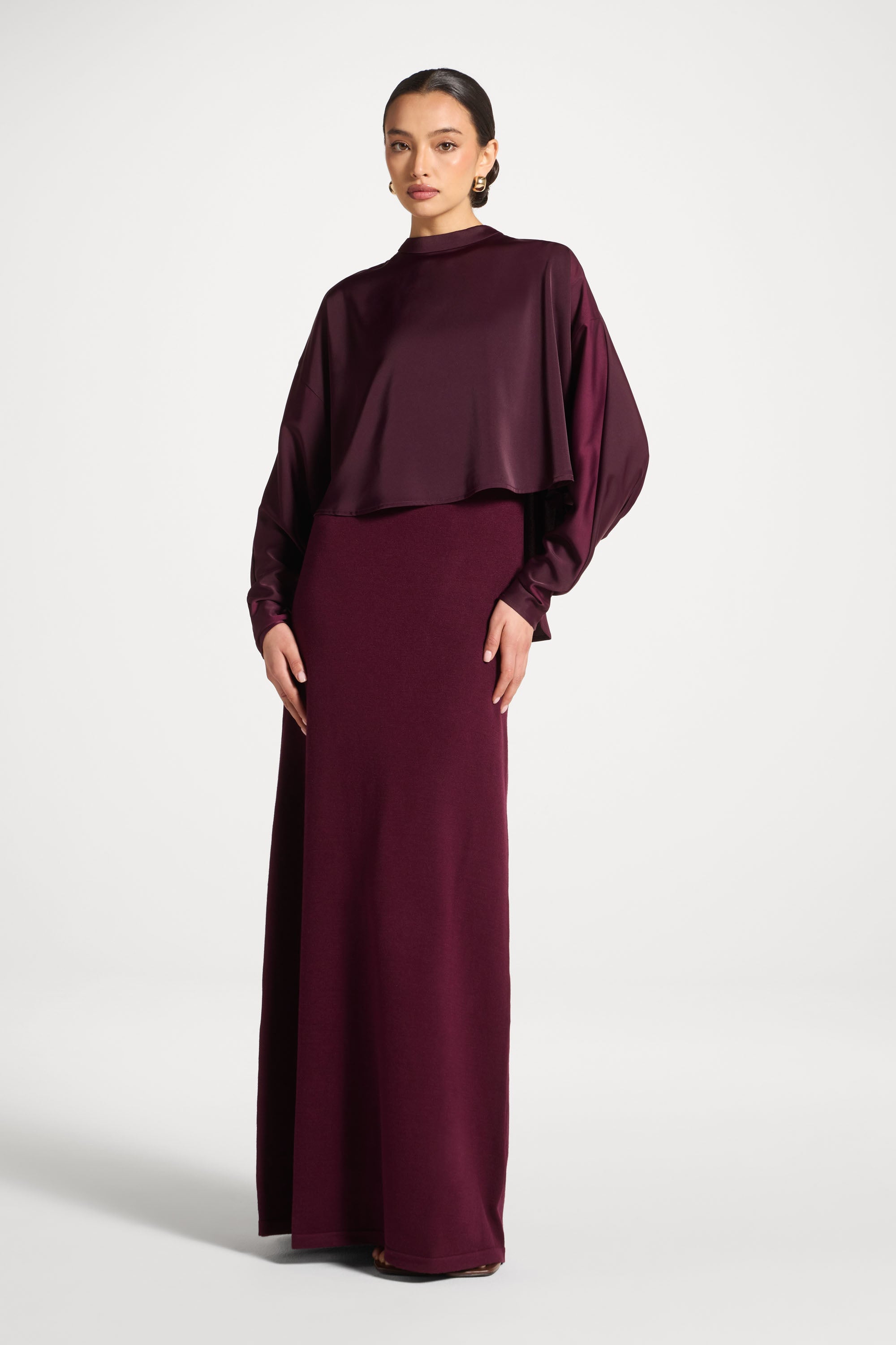 Knit Maxi Dress & Top Set - Spiced Plum Abayas Veiled
