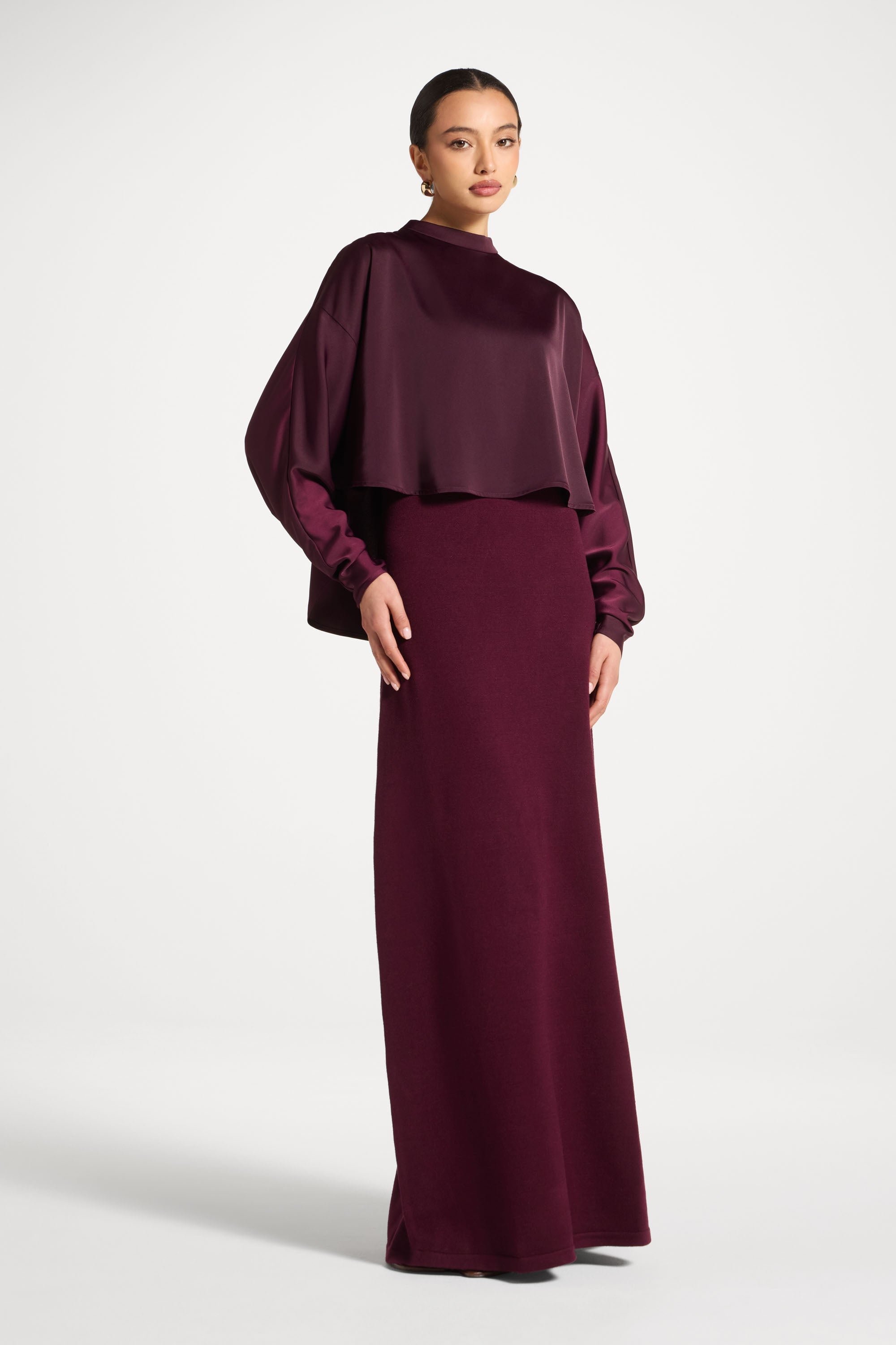 Knit Maxi Dress & Top Set - Spiced Plum Abayas Veiled