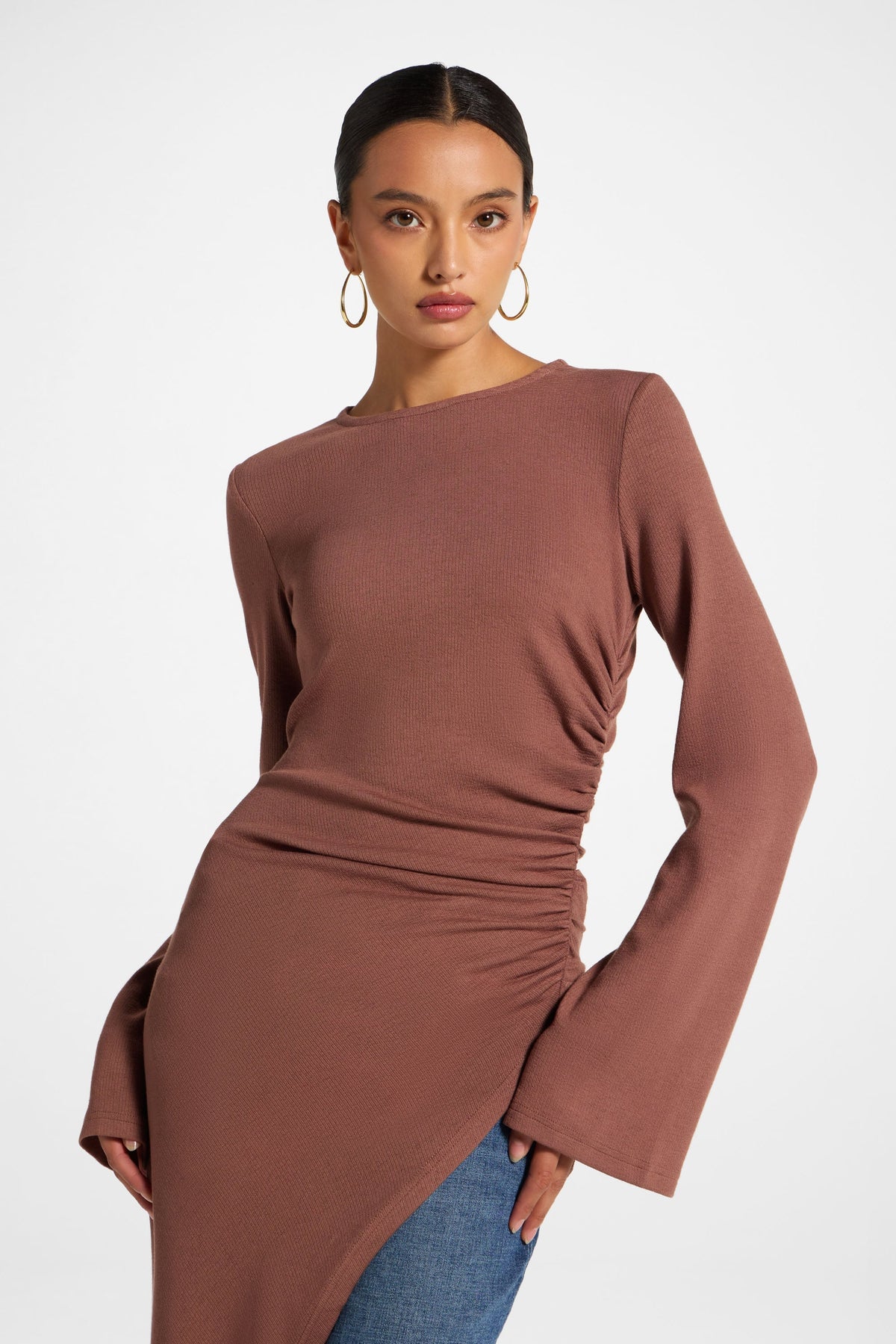 Knit Midi Tunic Top - Mocha Rose Top Veiled