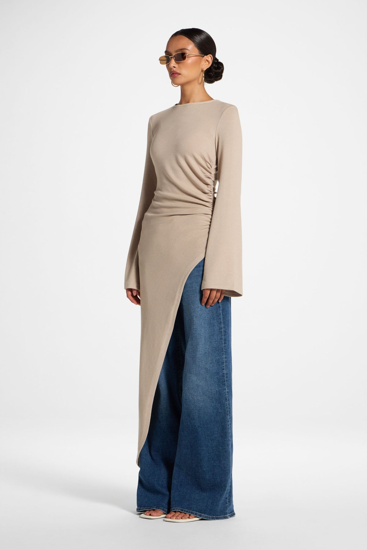 Knit Midi Tunic Top - Taupe Top Veiled