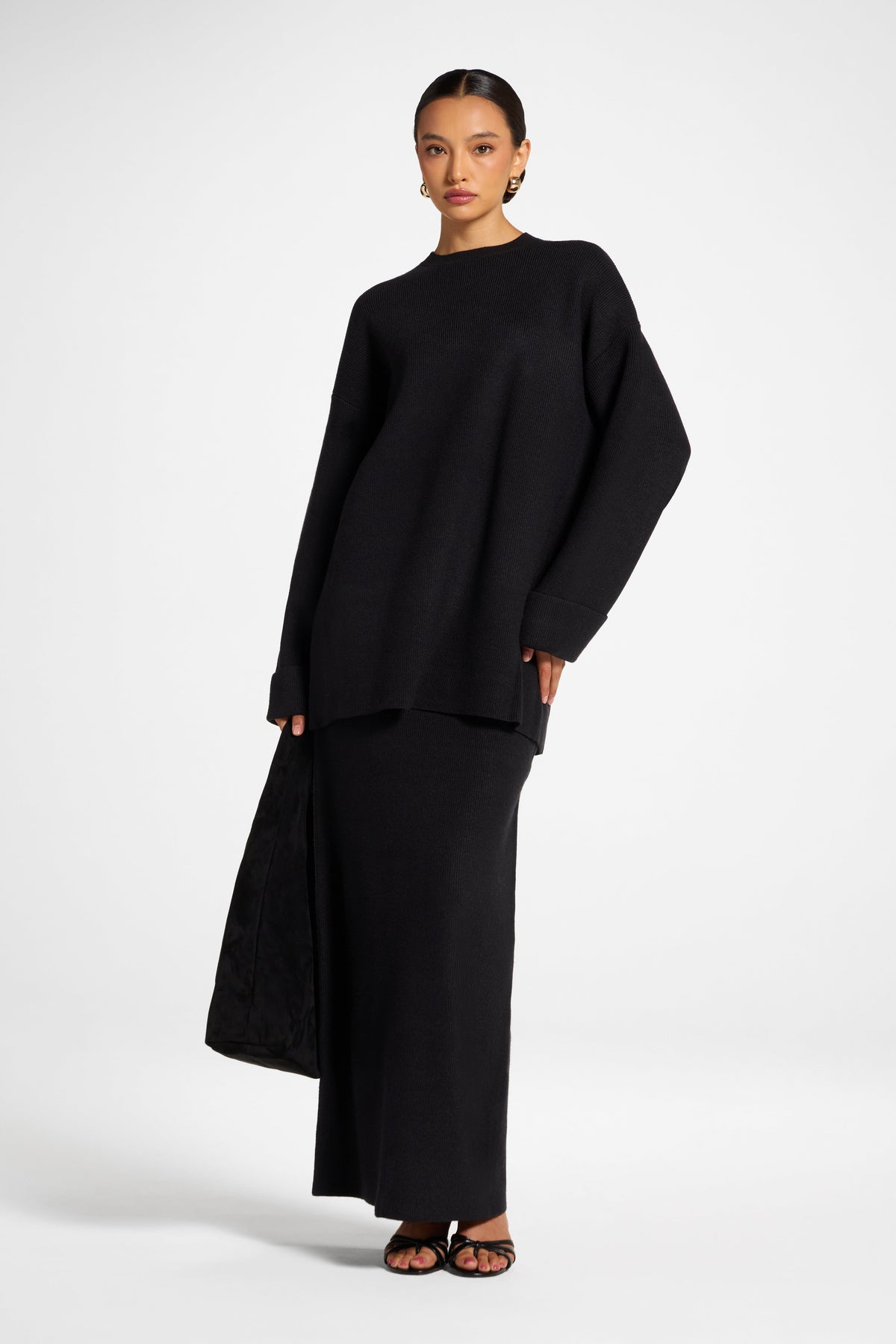 Knit Top & Skirt Set - Black Veiled