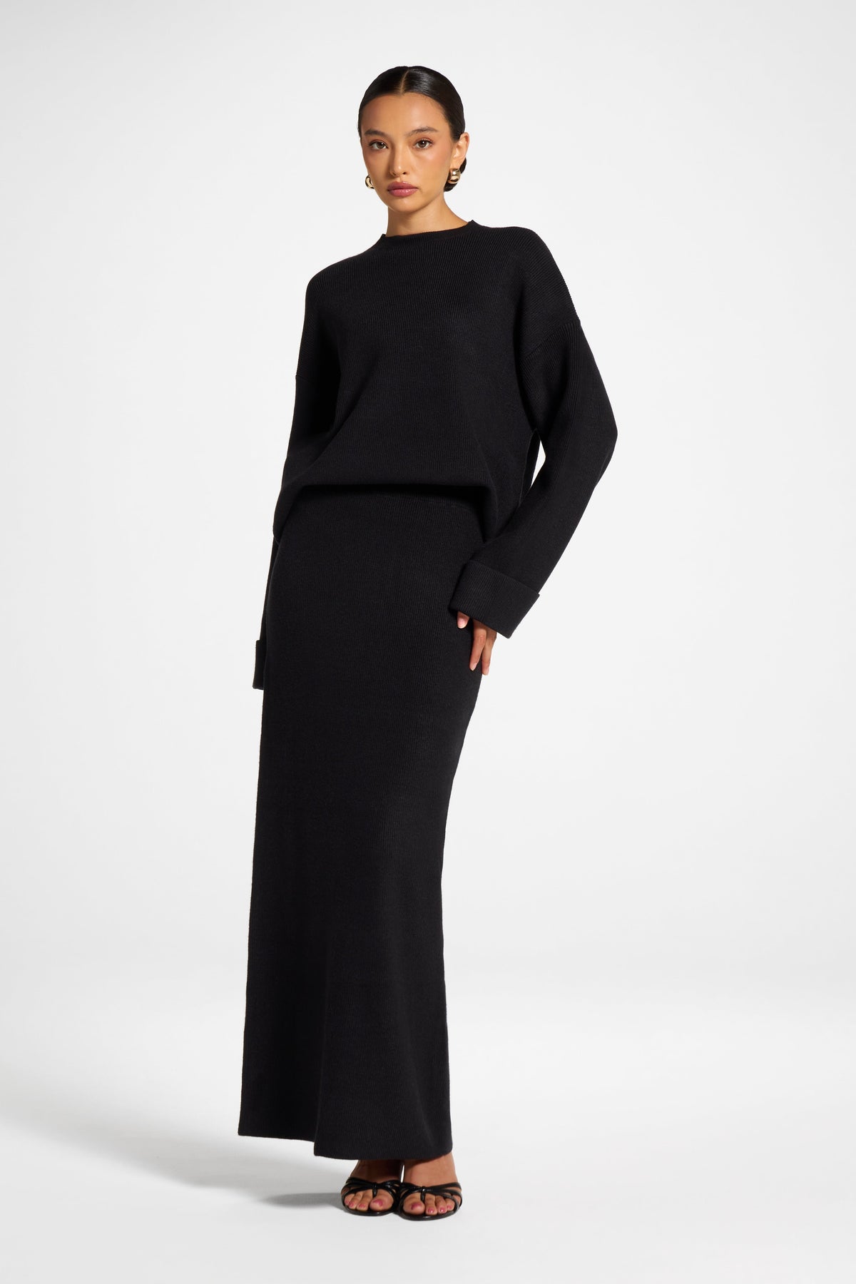 Knit Top & Skirt Set - Black Veiled