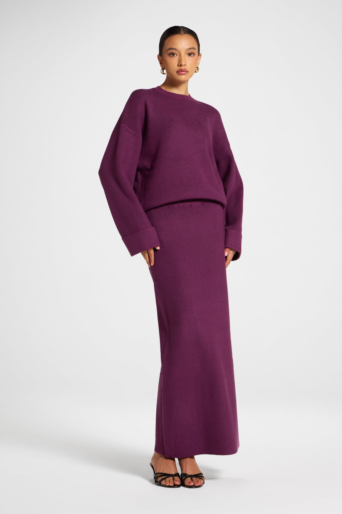 Knit Top & Skirt Set - Plum Veiled