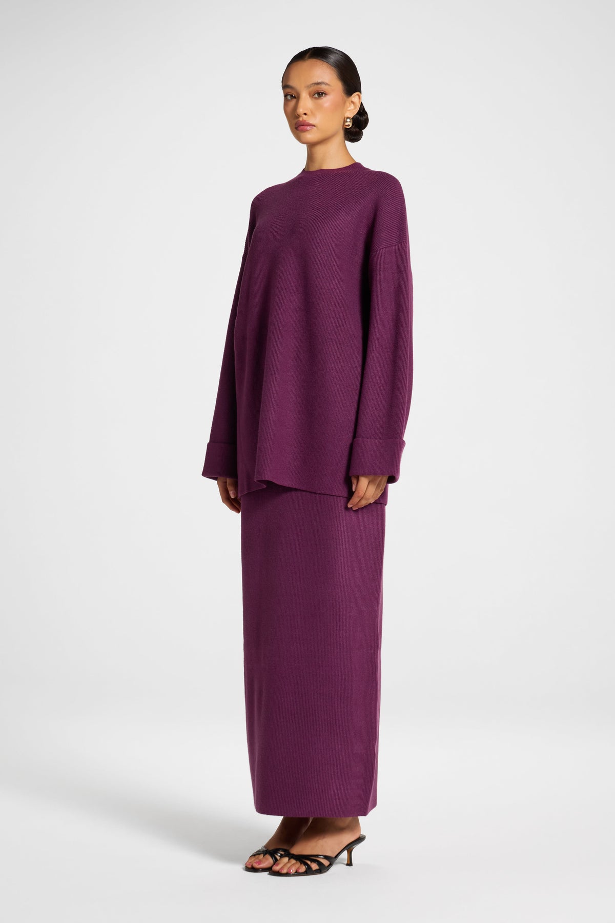Knit Top & Skirt Set - Plum Veiled