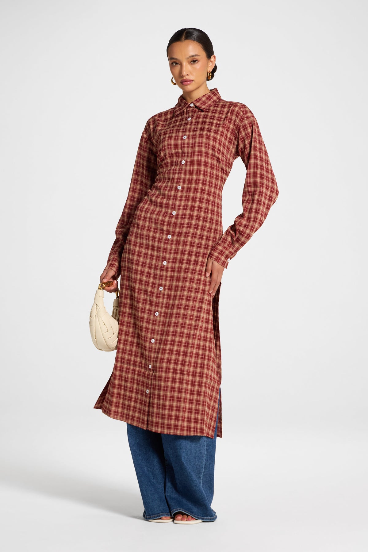 Lace Back Midi Button Down Top - Dark Cherry Top Veiled