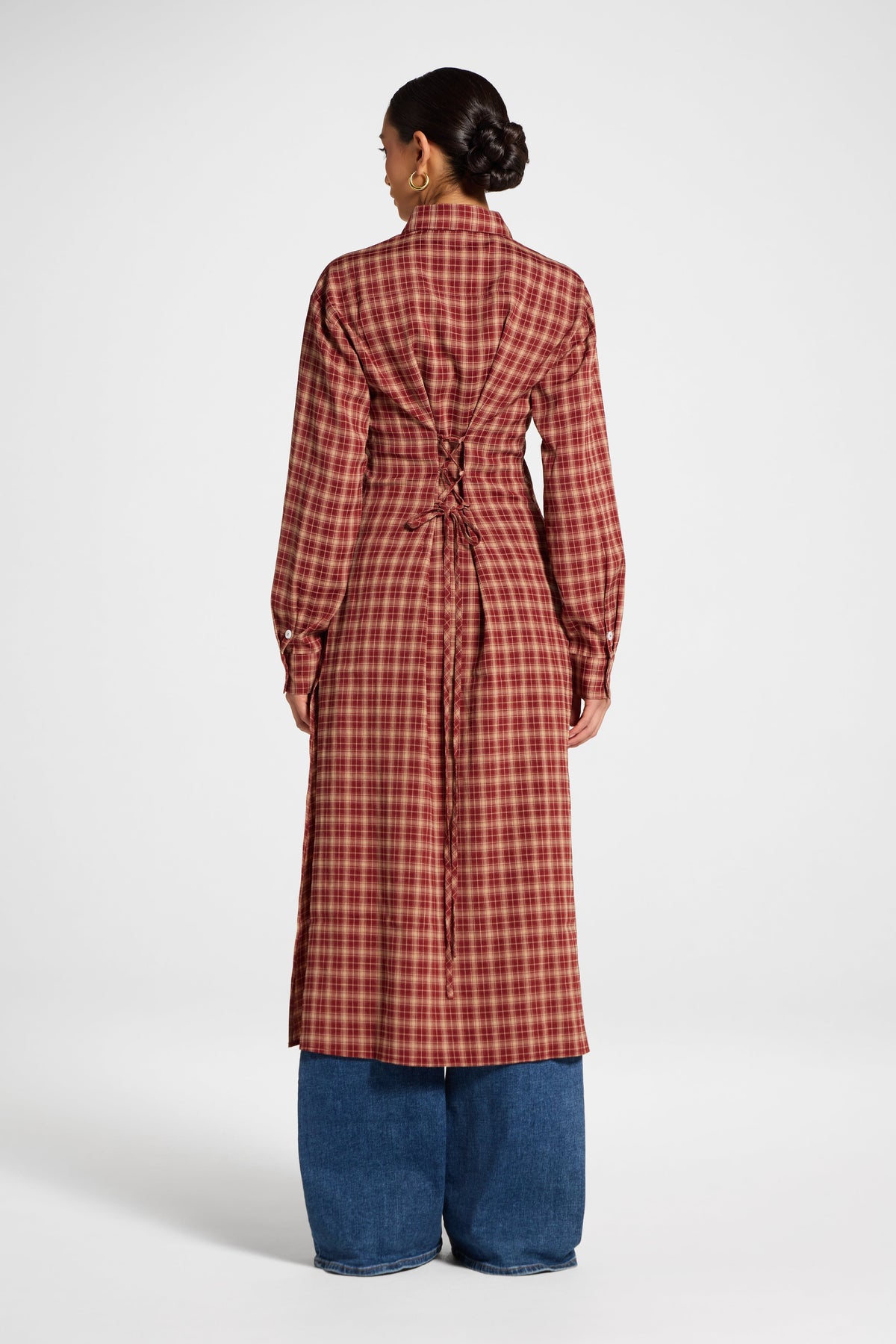 Lace Back Midi Button Down Top - Dark Cherry Top Veiled