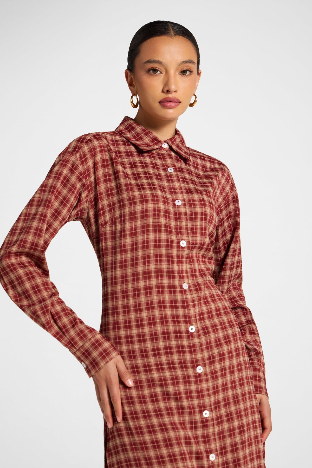 Lace Back Midi Button Down Top - Dark Cherry Top Veiled