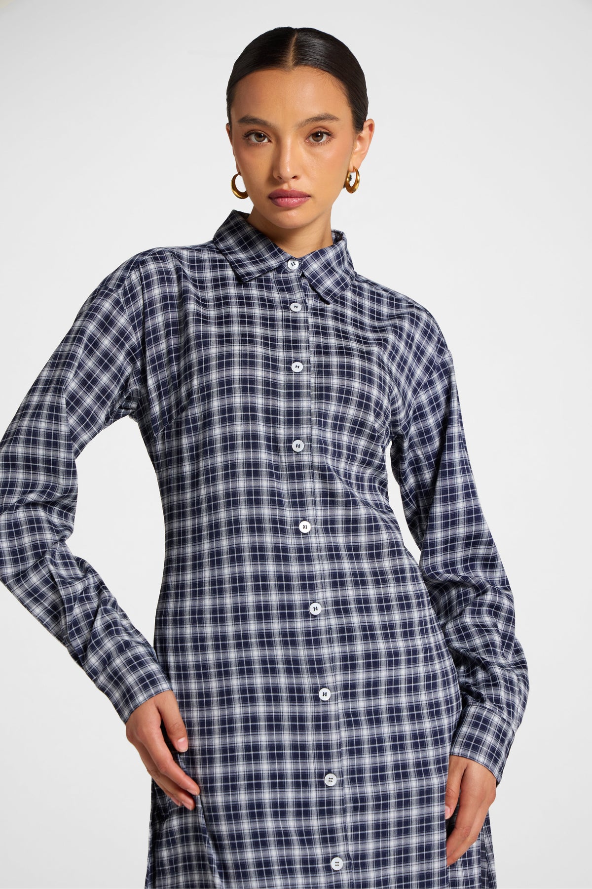 Lace Back Midi Button Down Top - Navy Top Veiled