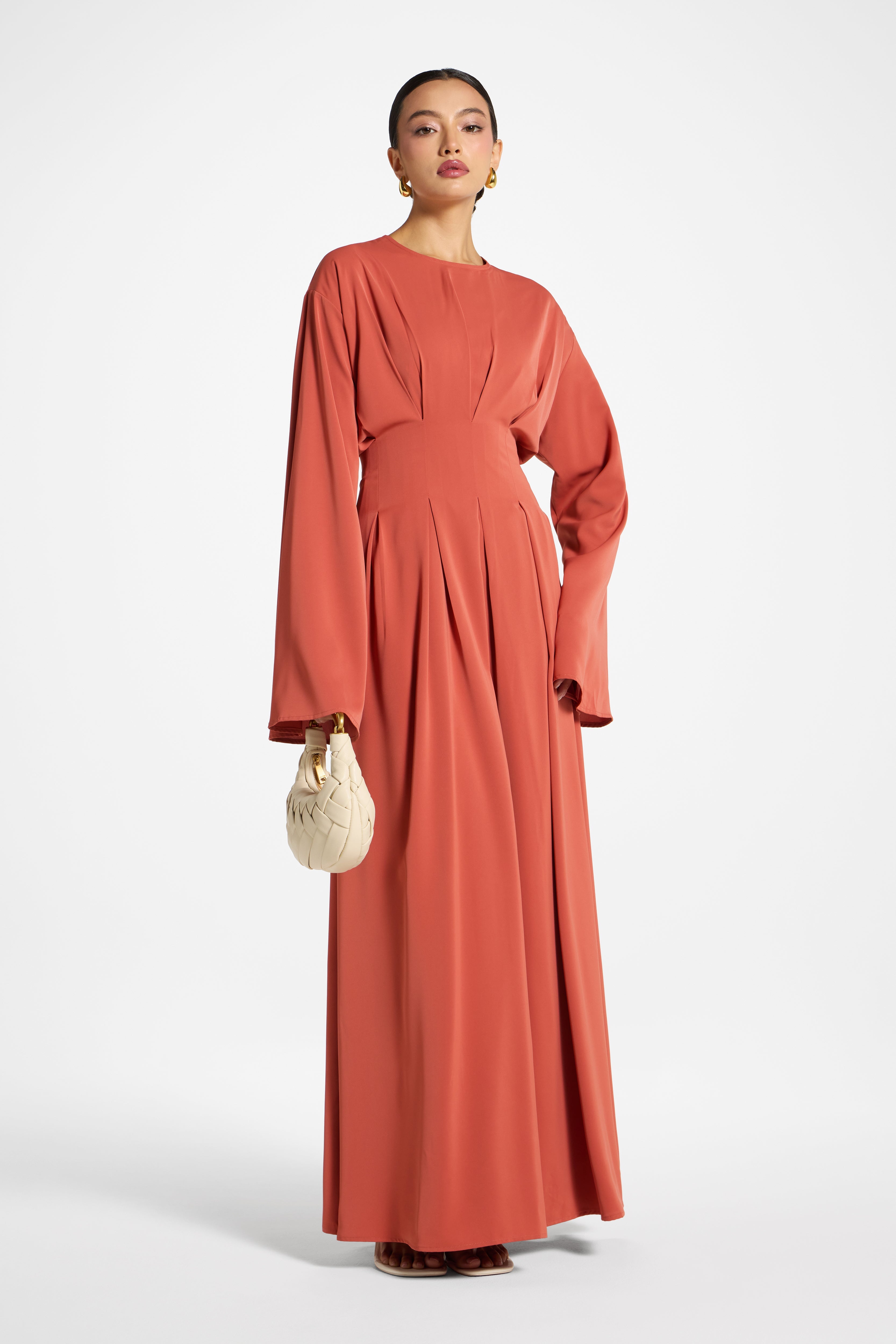 Lace Up Back Maxi Dress - Clay Abayas Veiled