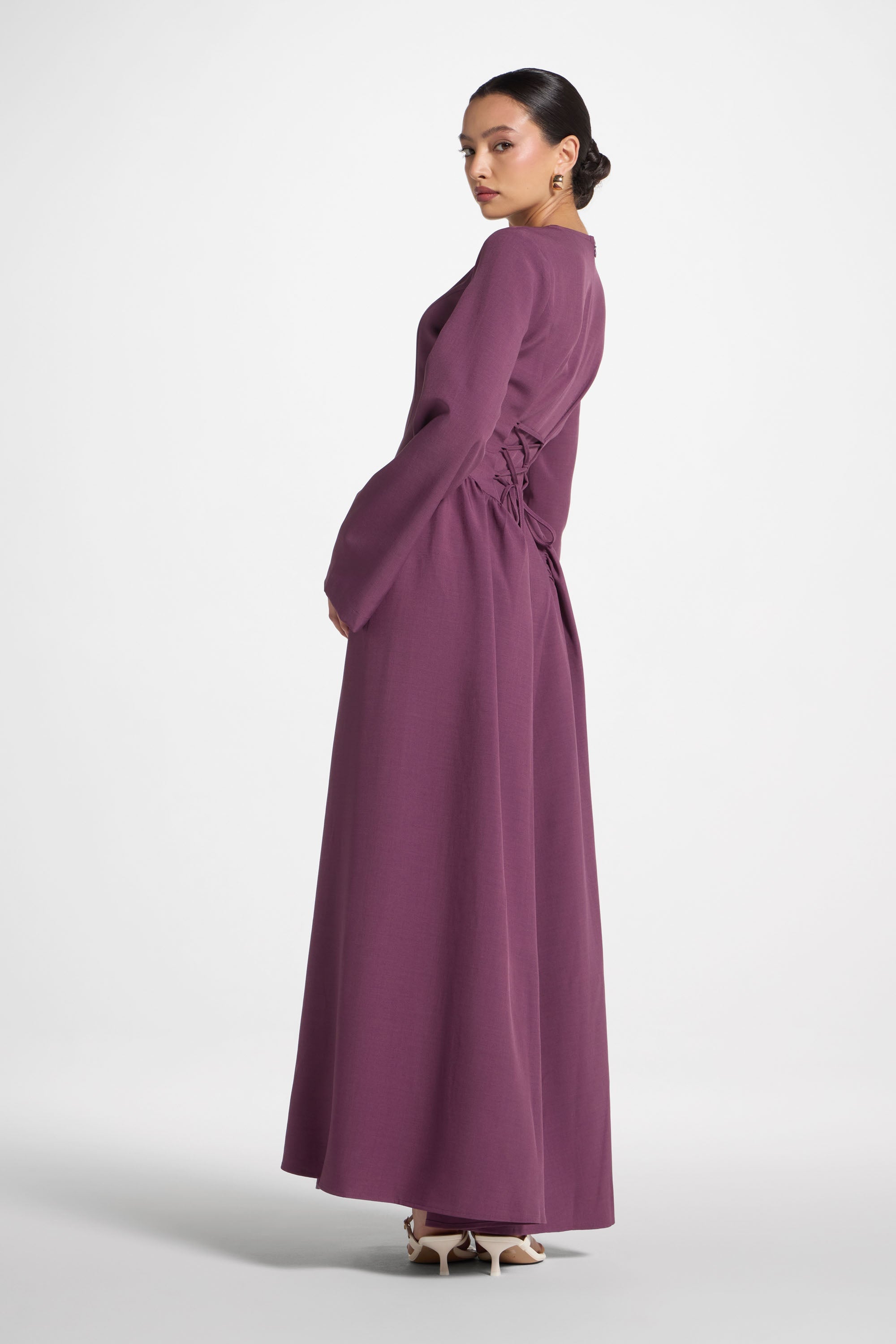 Lace Up Back Maxi Dress - Mulberry Abayas Veiled