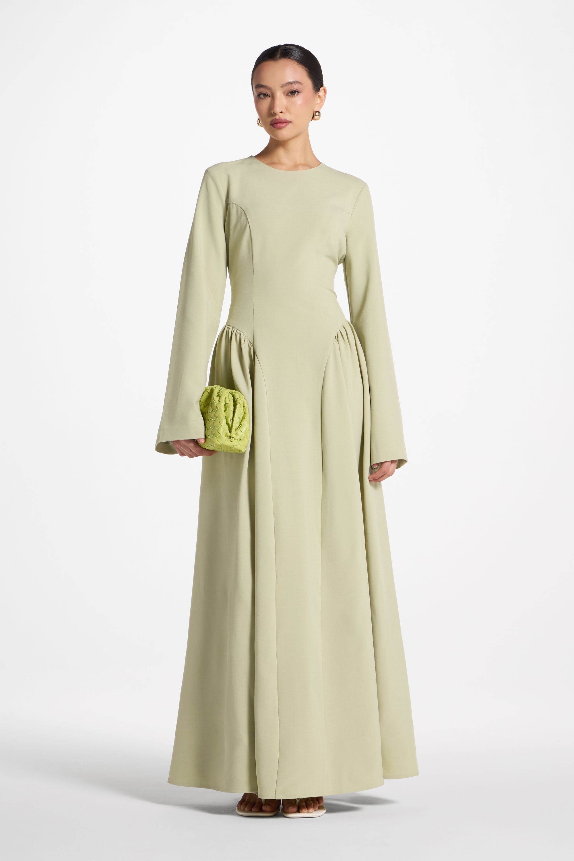 Lace Up Back Maxi Dress - Pistachio Abayas Veiled