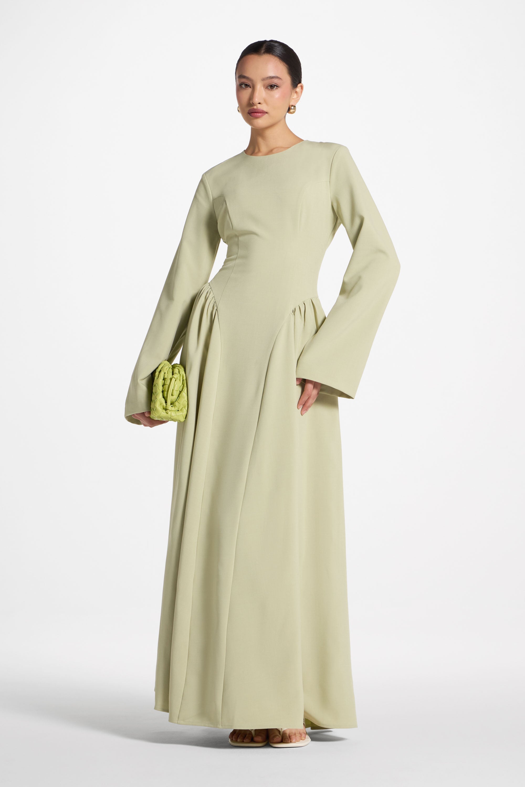 Lace Up Back Maxi Dress - Pistachio Abayas Veiled