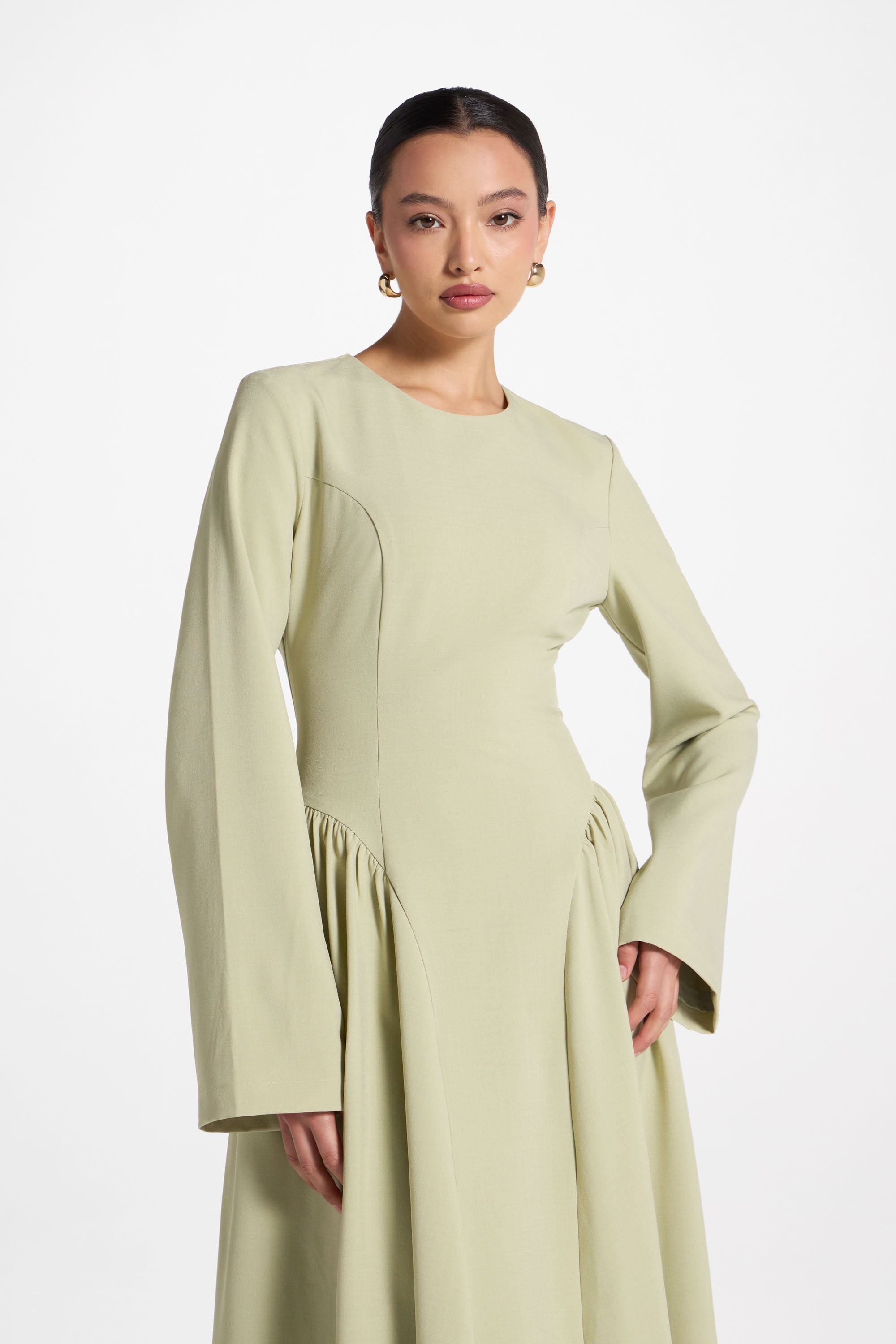 Lace Up Back Maxi Dress - Pistachio Abayas Veiled