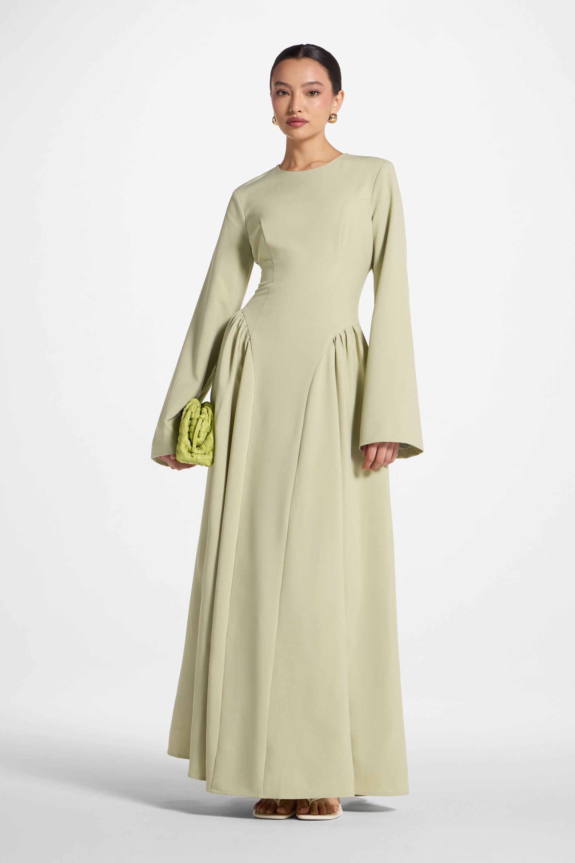 Lace Up Back Maxi Dress - Pistachio Abayas Veiled