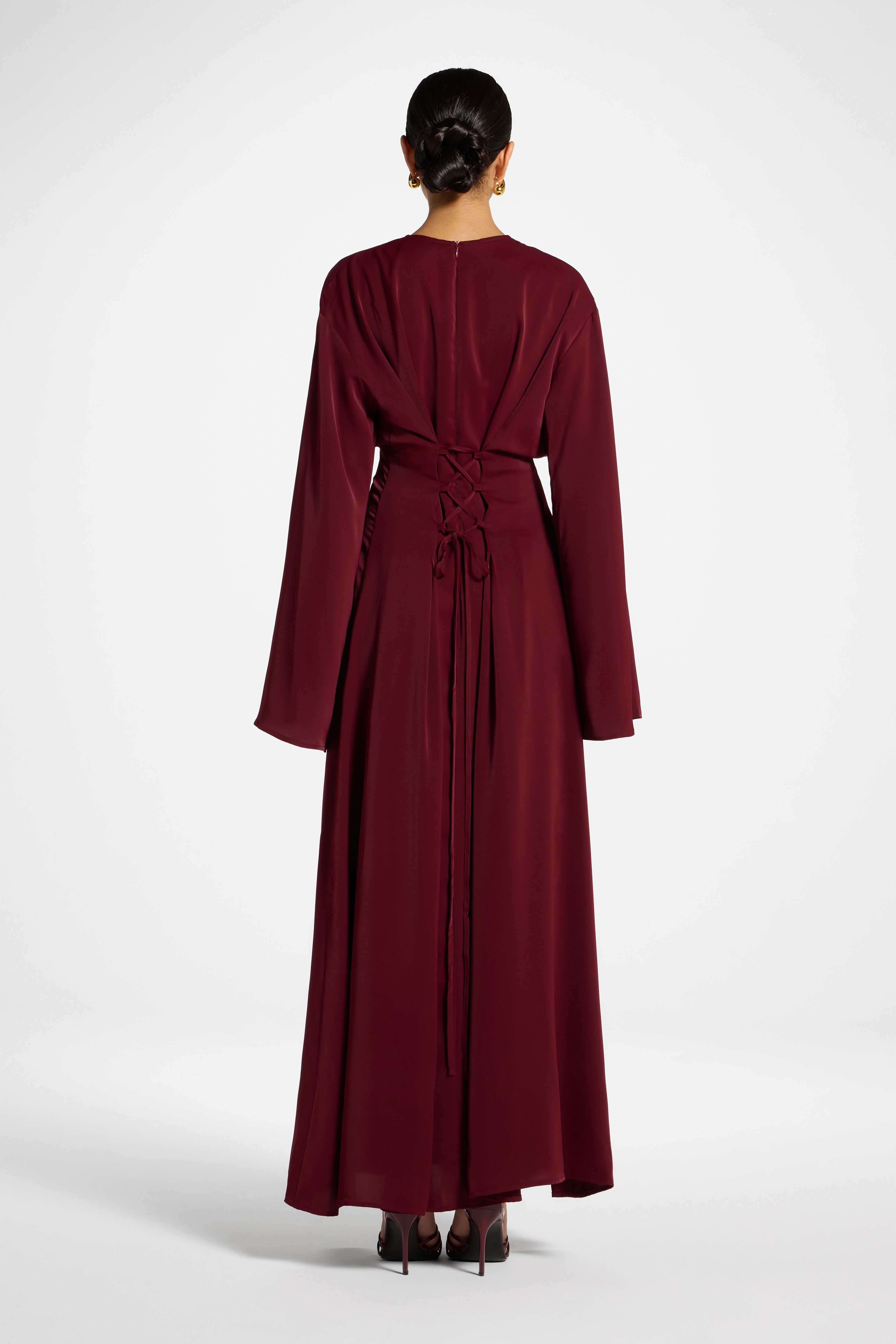 Lace Up Back Maxi Dress - Pomegranate Abayas Veiled