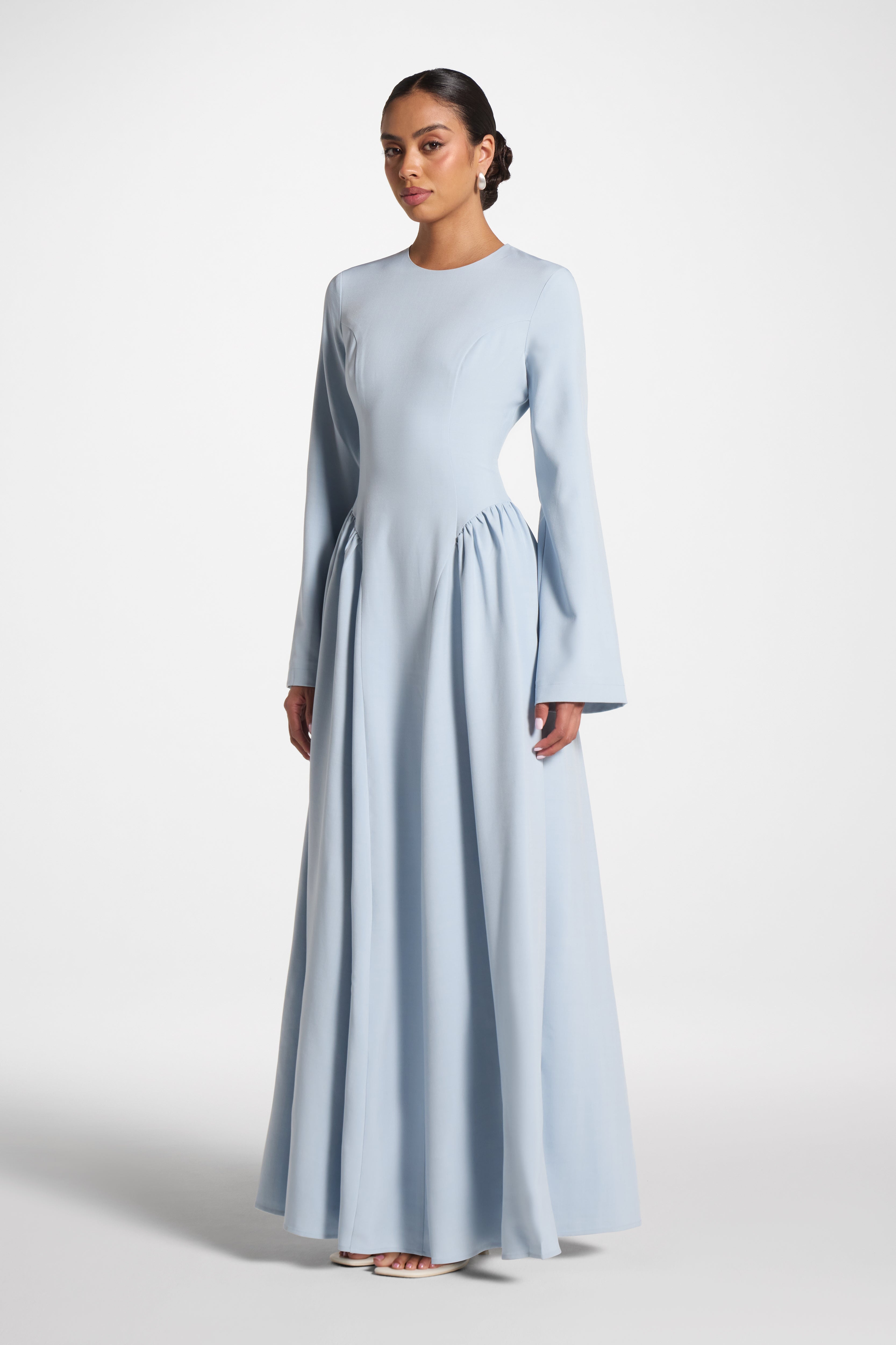Lace Up Back Maxi Dress - Sky Dress Veiled