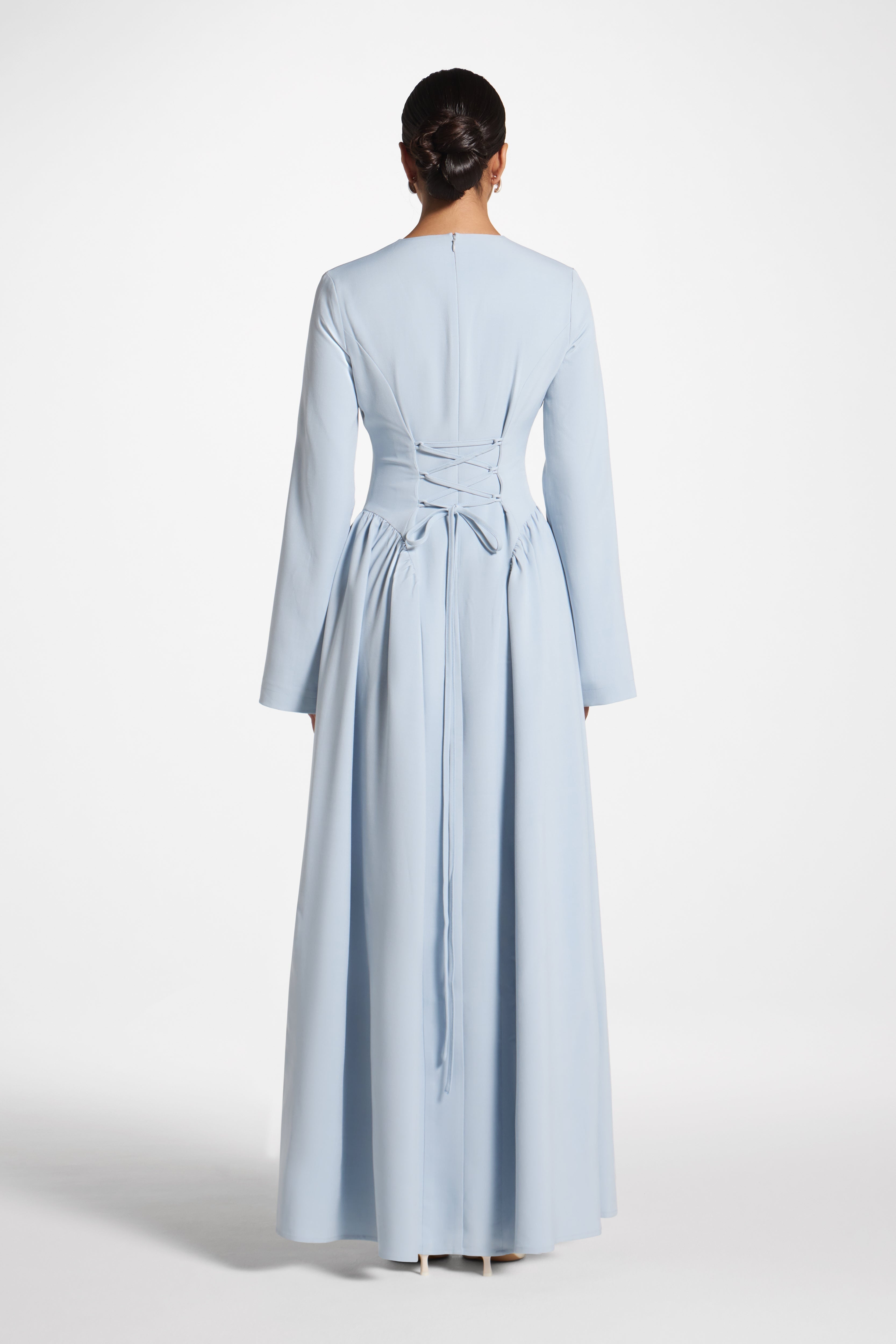 Lace Up Back Maxi Dress - Sky Dress Veiled