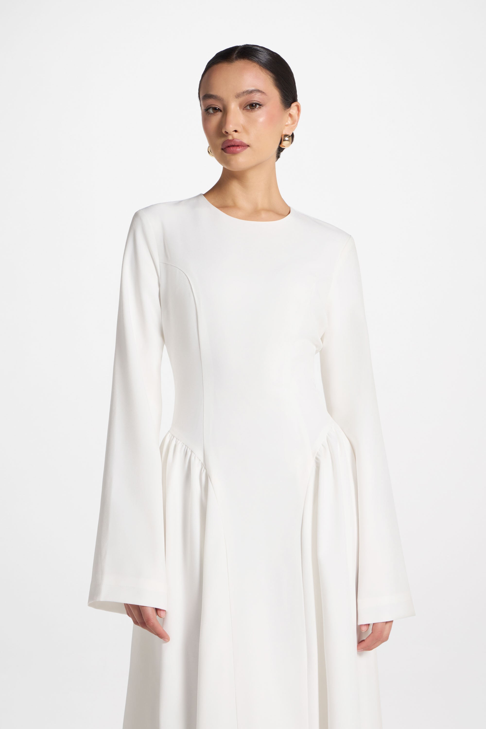 Lace Up Back Maxi Dress - White Abayas Veiled