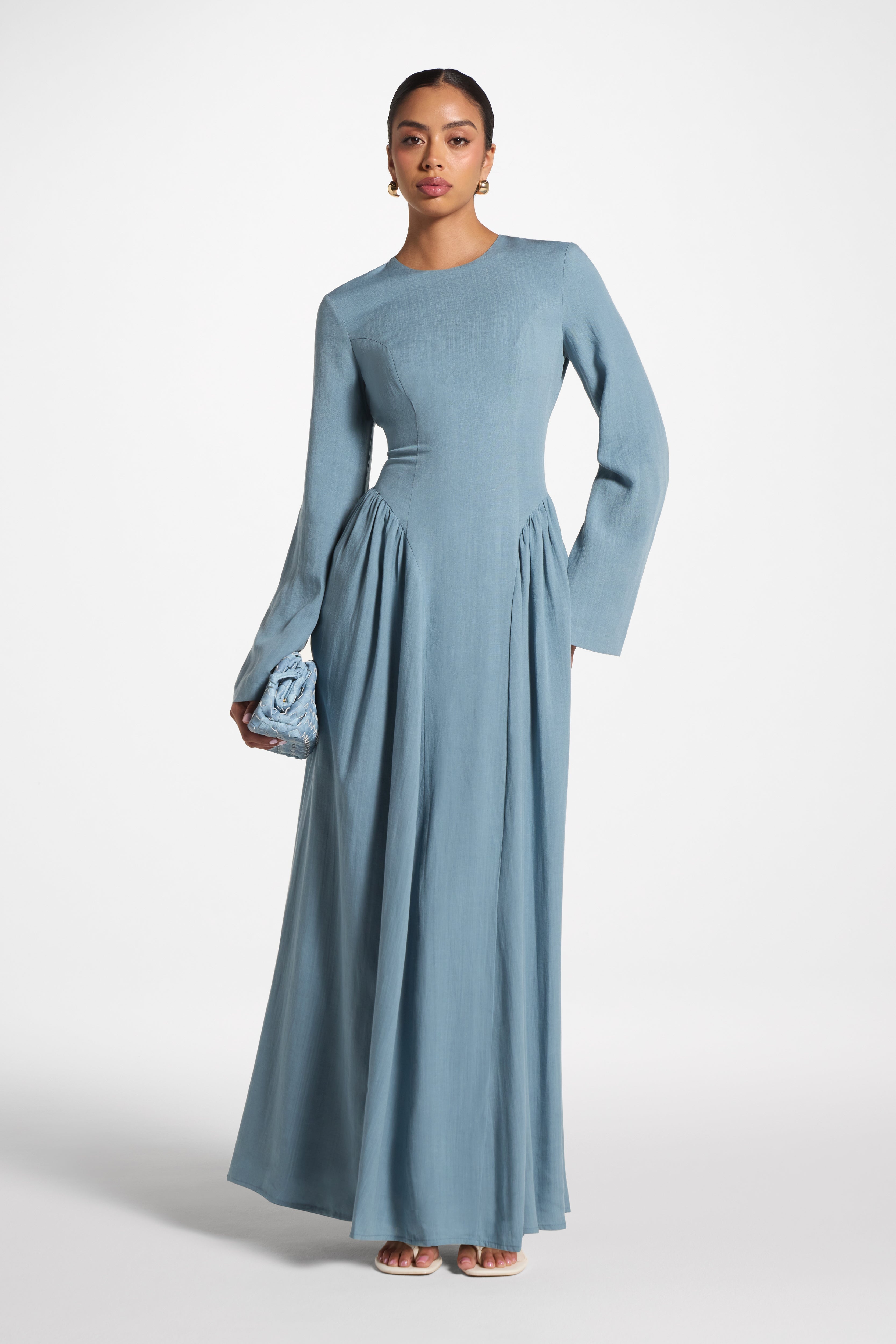 Lace Up Back Tencel Maxi Dress - Denim Dress Veiled