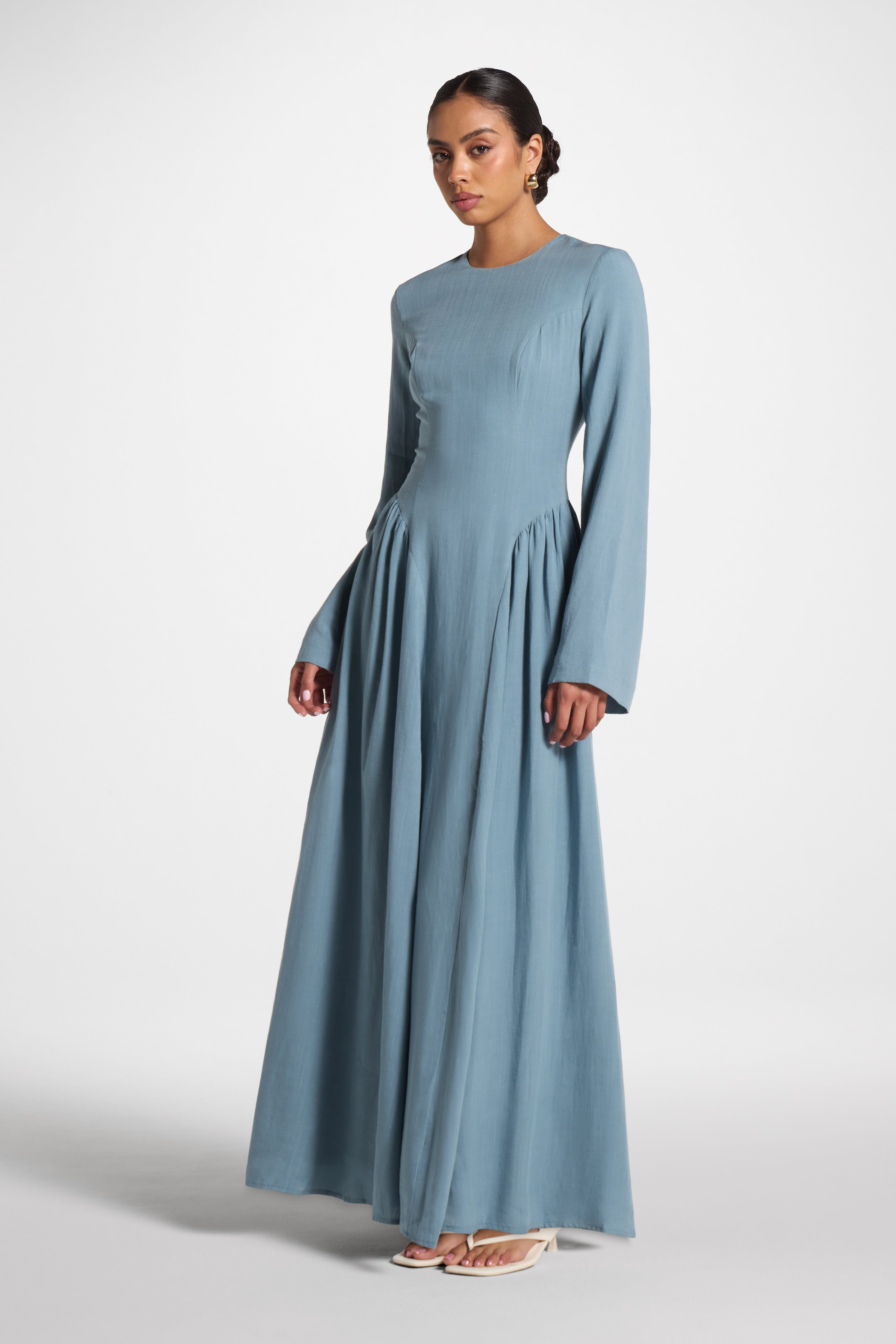 Lace Up Back Tencel Maxi Dress - Denim Dress Veiled