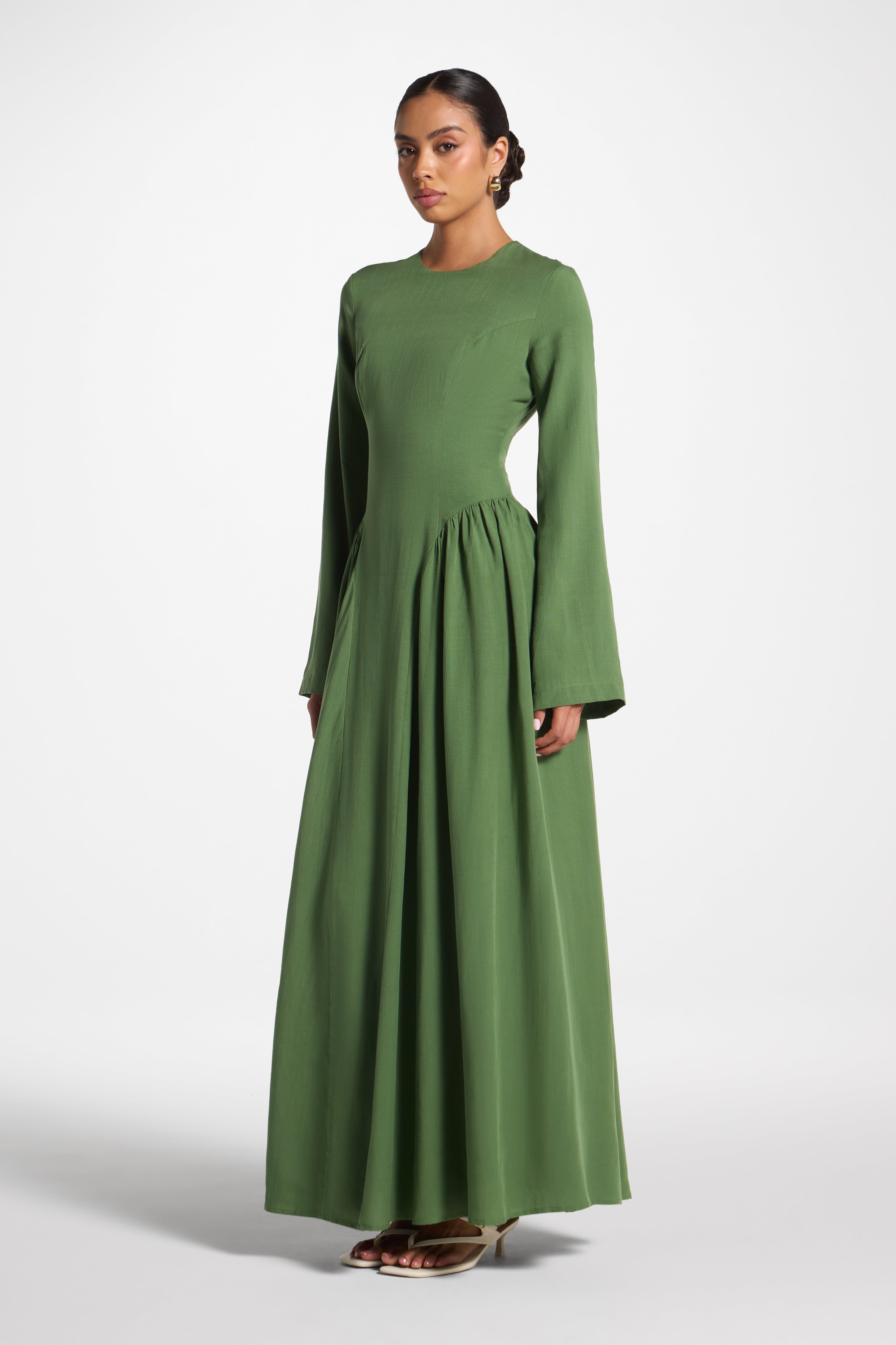 Lace Up Back Tencel Maxi Dress - Green Dress Veiled