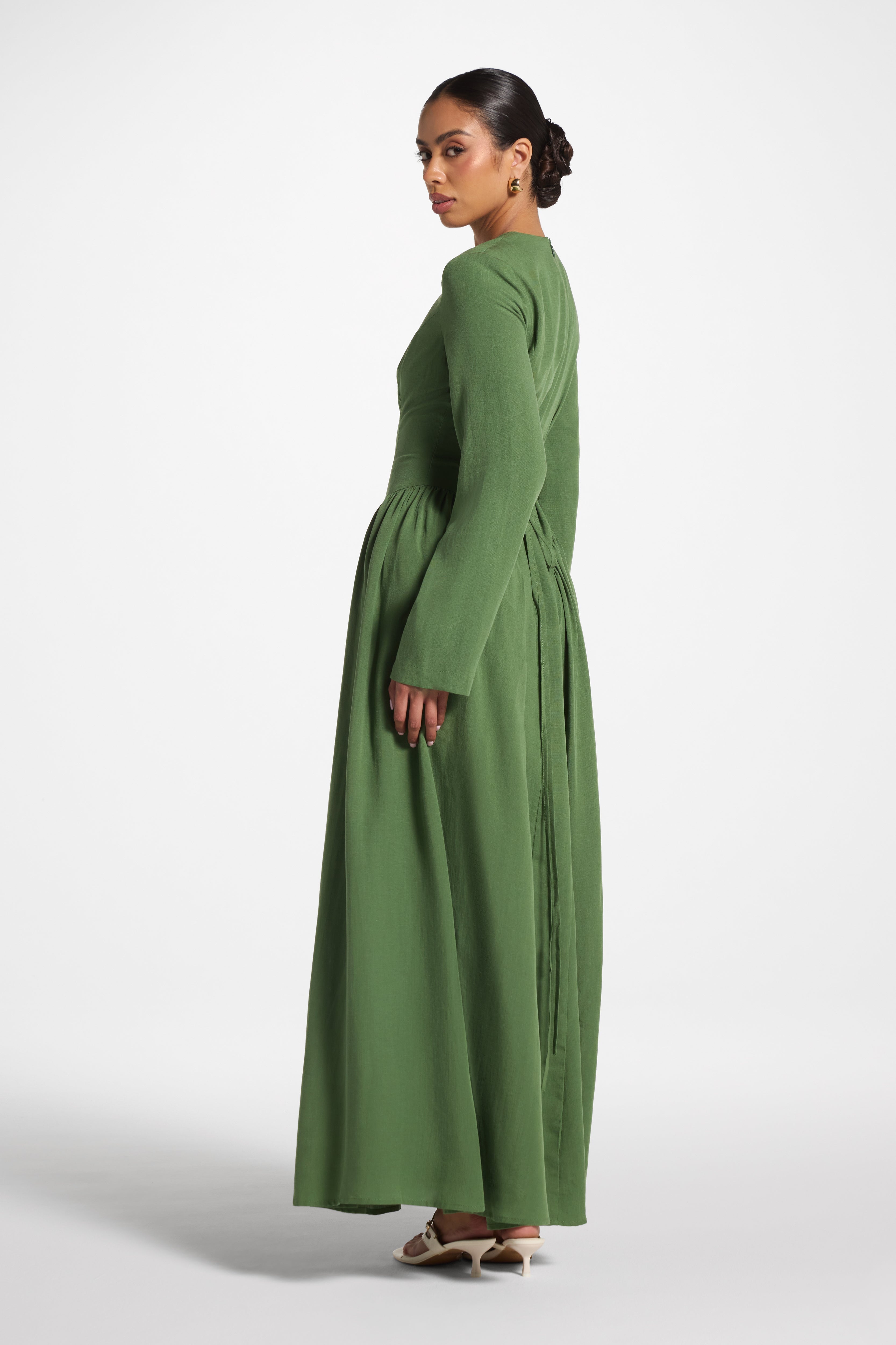 Lace Up Back Tencel Maxi Dress - Green Dress Veiled