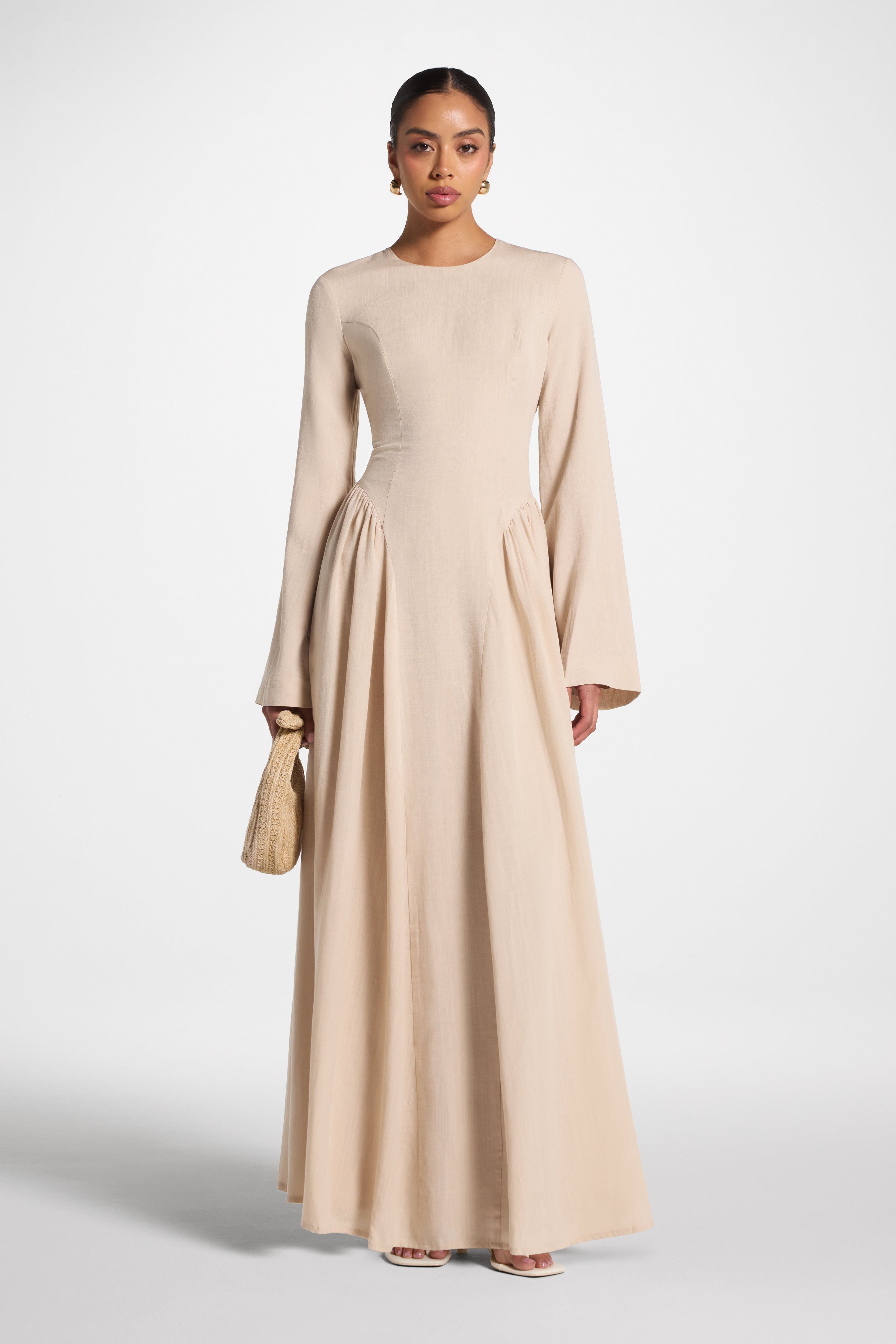 Lace Up Back Tencel Maxi Dress - Sand Dress Veiled
