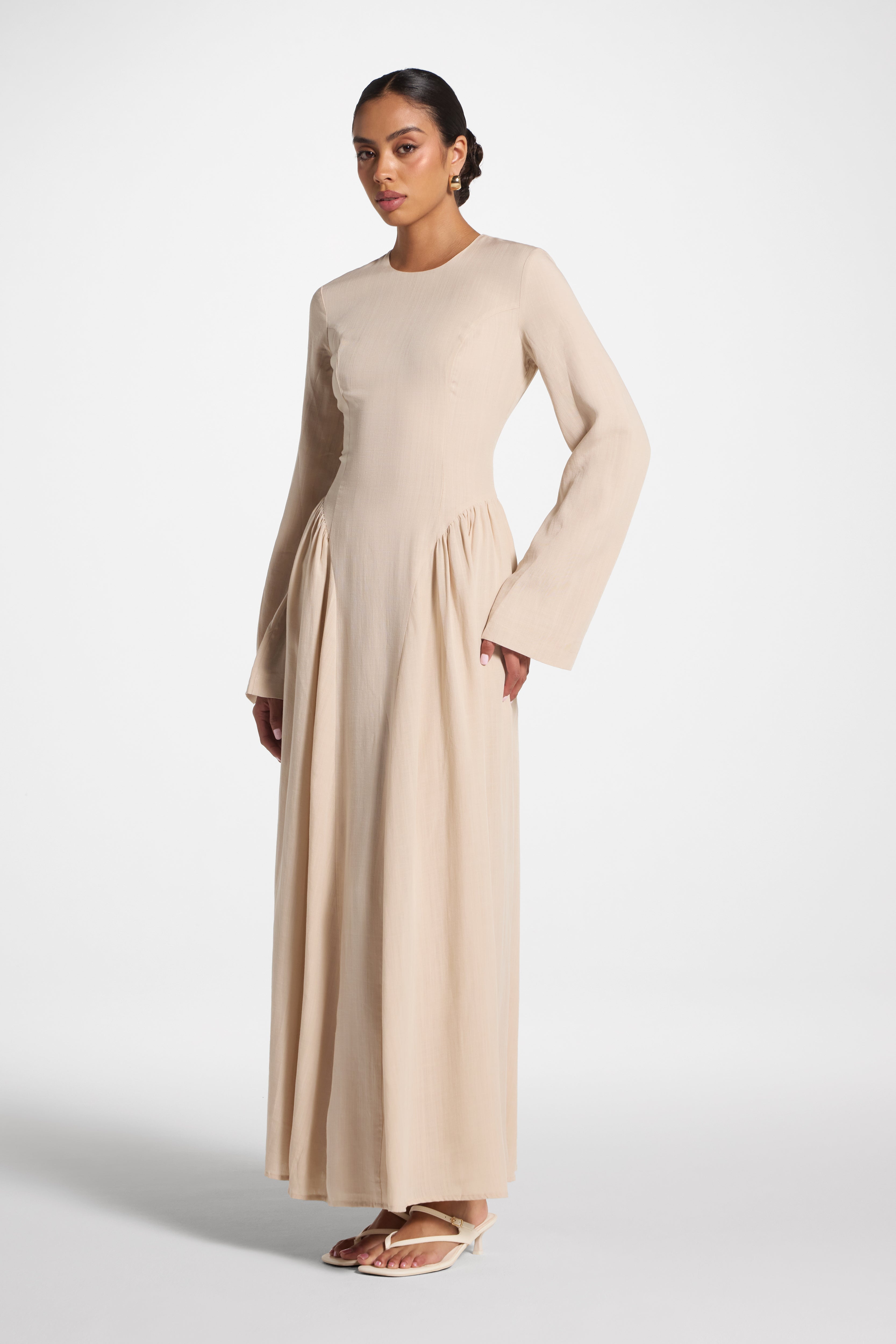 Lace Up Back Tencel Maxi Dress - Sand Dress Veiled