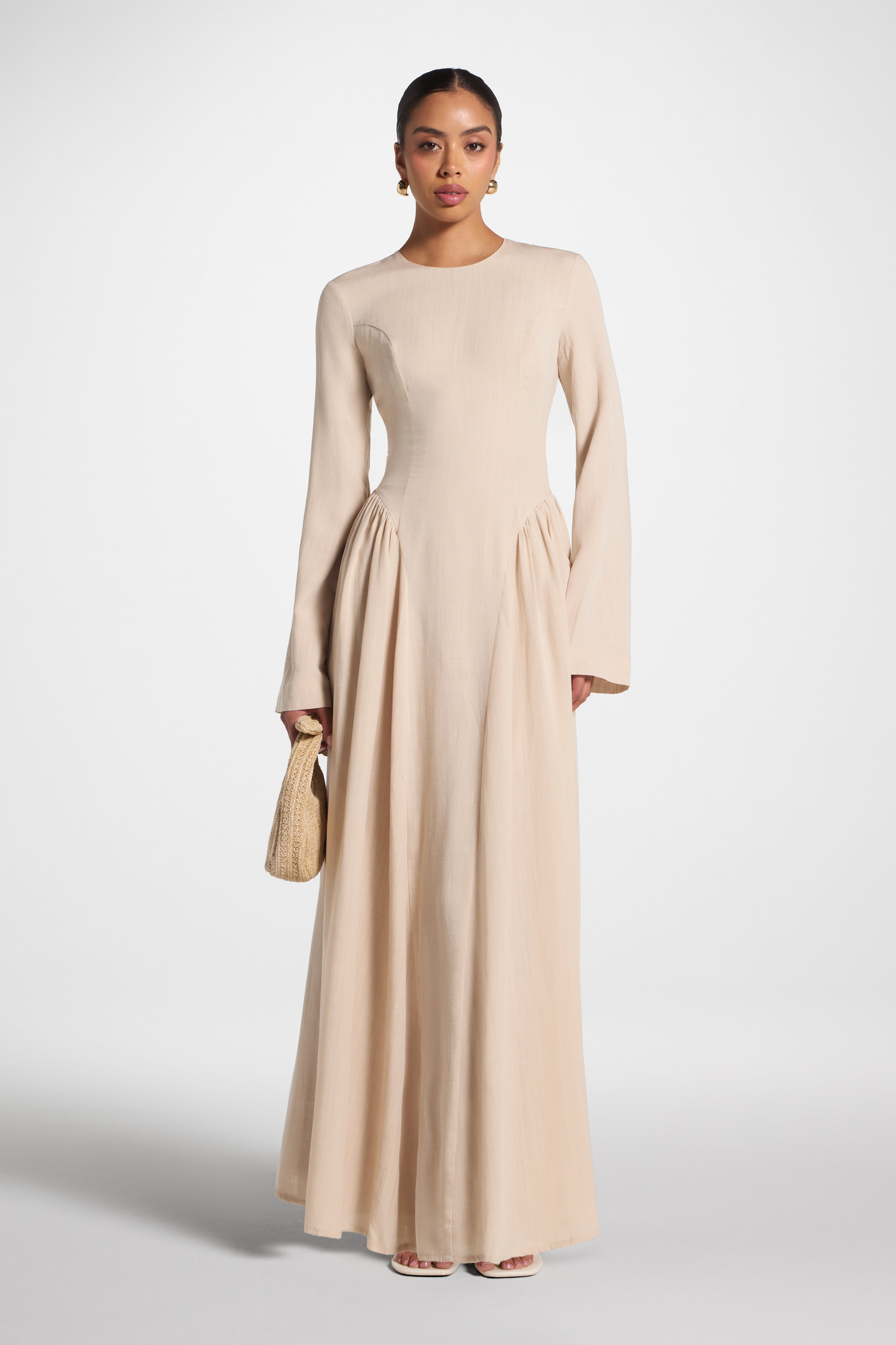 Lace Up Back Tencel Maxi Dress - Sand Dress Veiled