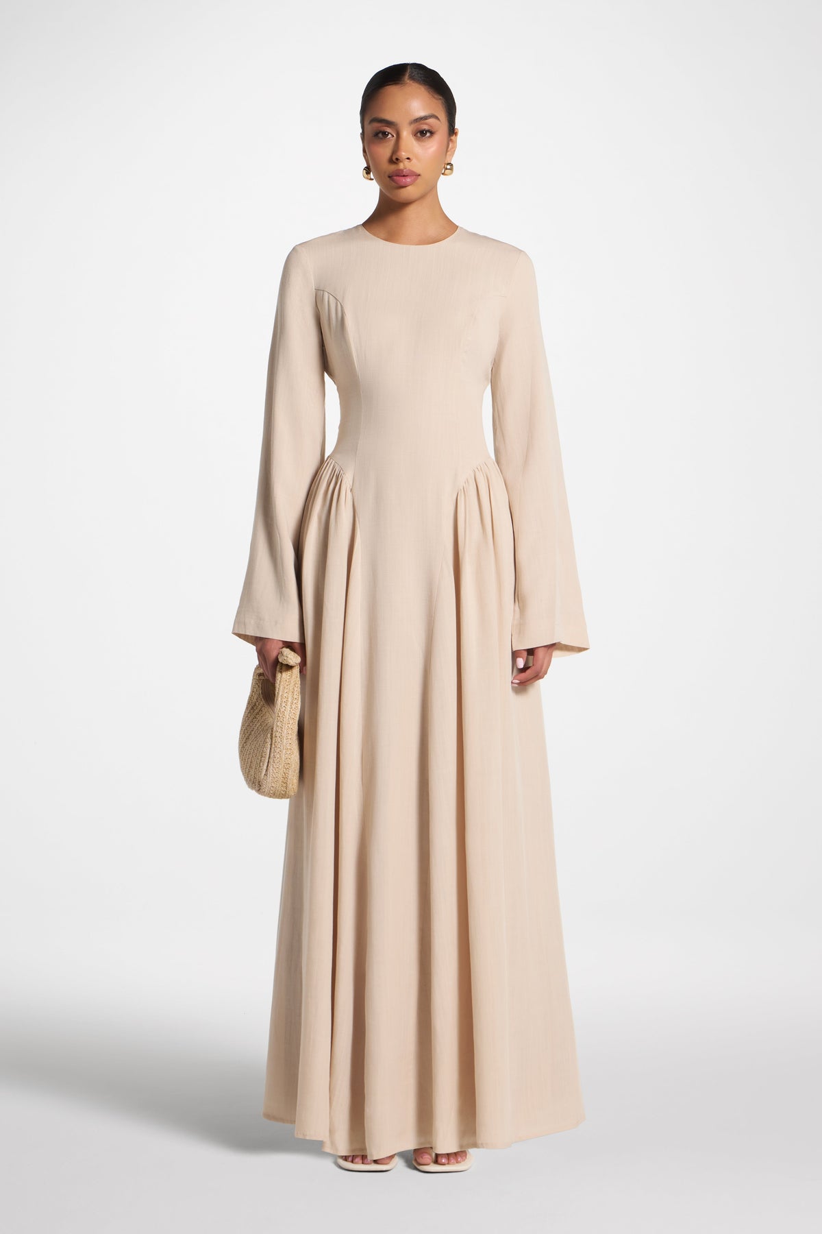 tencel maxi dress Lace Up Back - Sand This smocked tencel maxi Size:3T US kids' numeric LIORA LONG SLEEVE DRESS Maternity Square Neck Maxi
