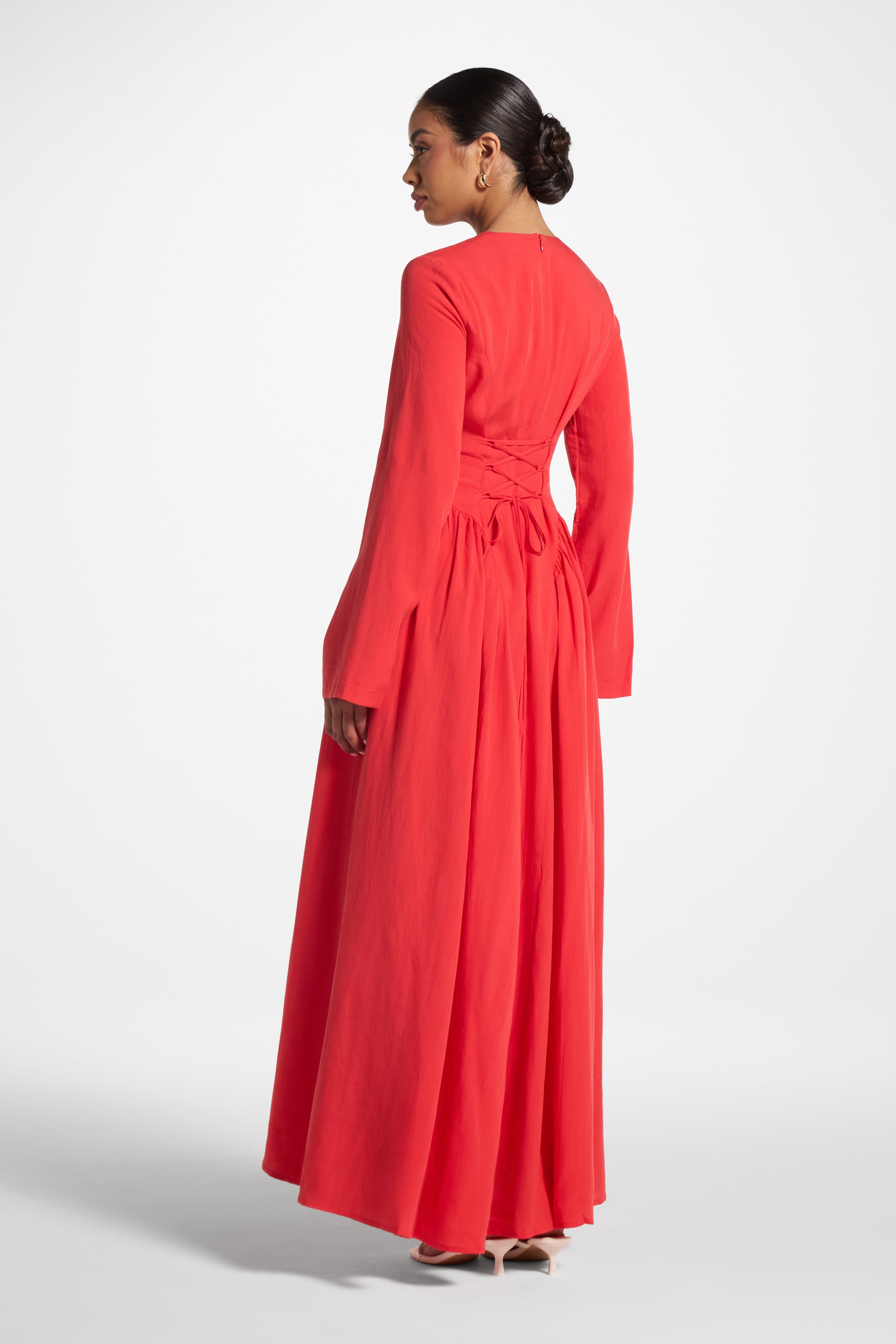 Lace Up Back Tencel Maxi Dress - Strawberry Dress Veiled