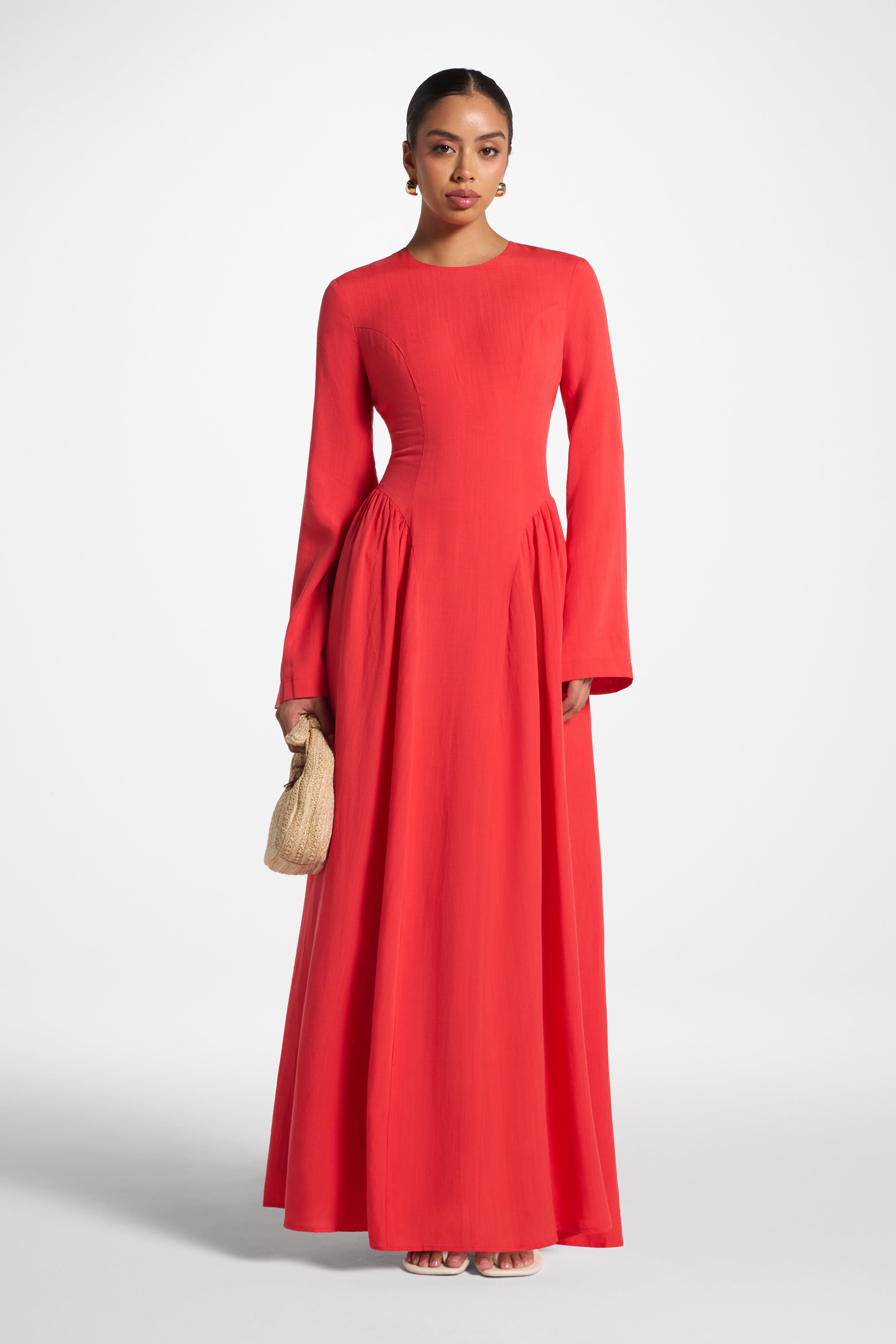 Lace Up Back Tencel Maxi Dress - Strawberry Dress Veiled