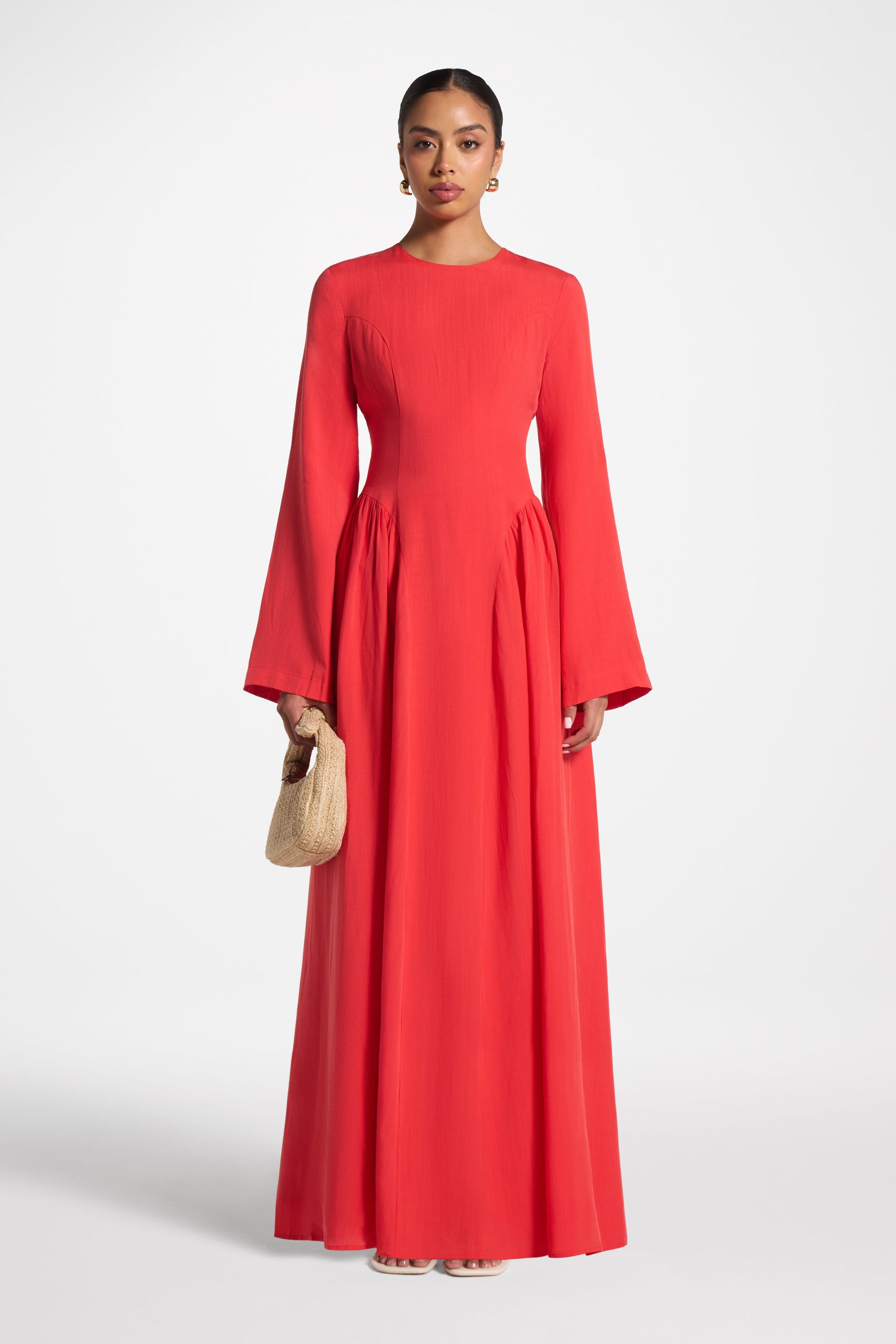 Lace Up Back Tencel Maxi Dress - Strawberry