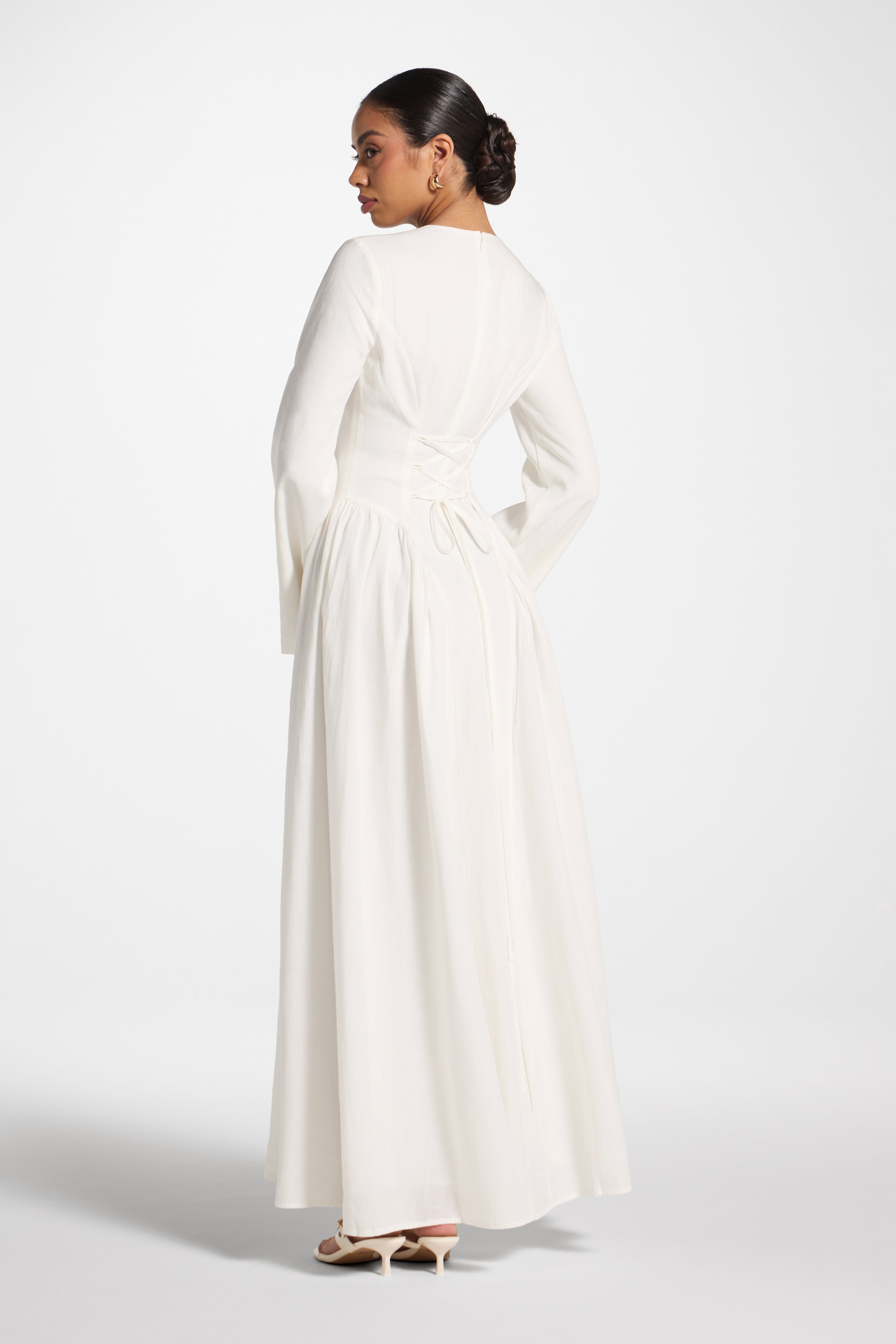 Lace Up Back Tencel Maxi Dress - White Dress Veiled