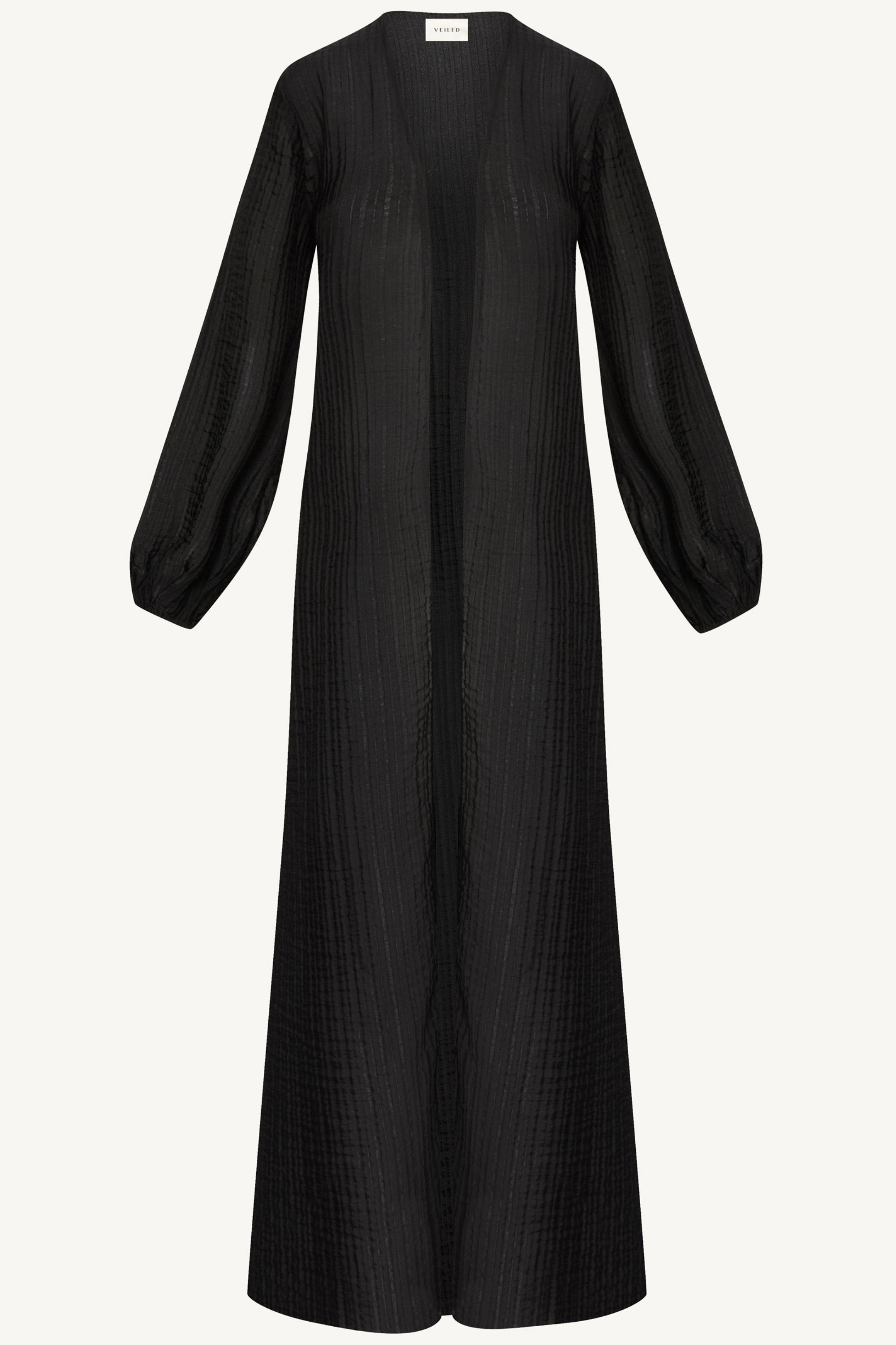 Lamya Balloon Sleeve Open Abaya - Black Abayas Veiled