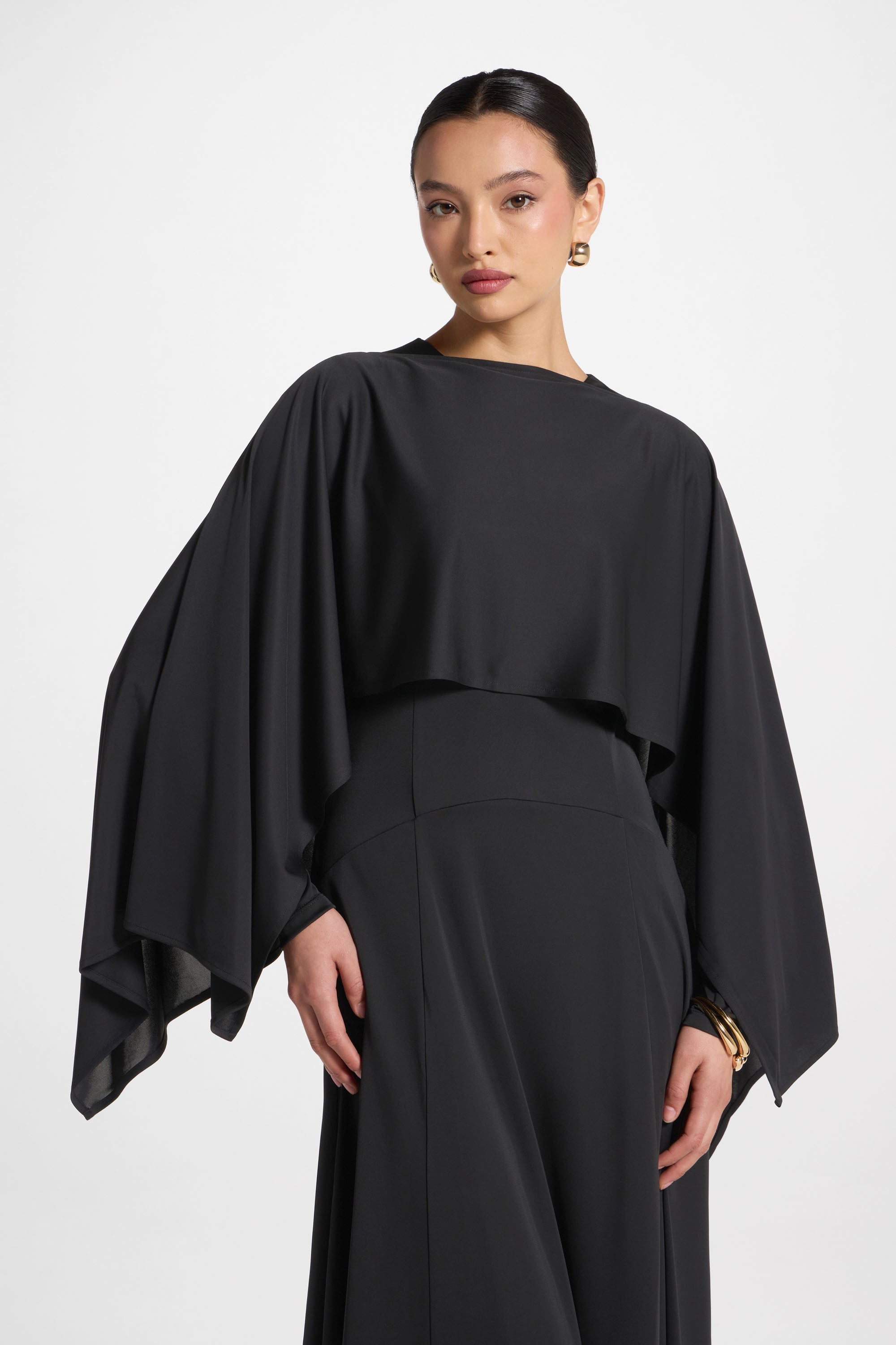 Lana Cape Maxi Dress - Black Abayas Veiled