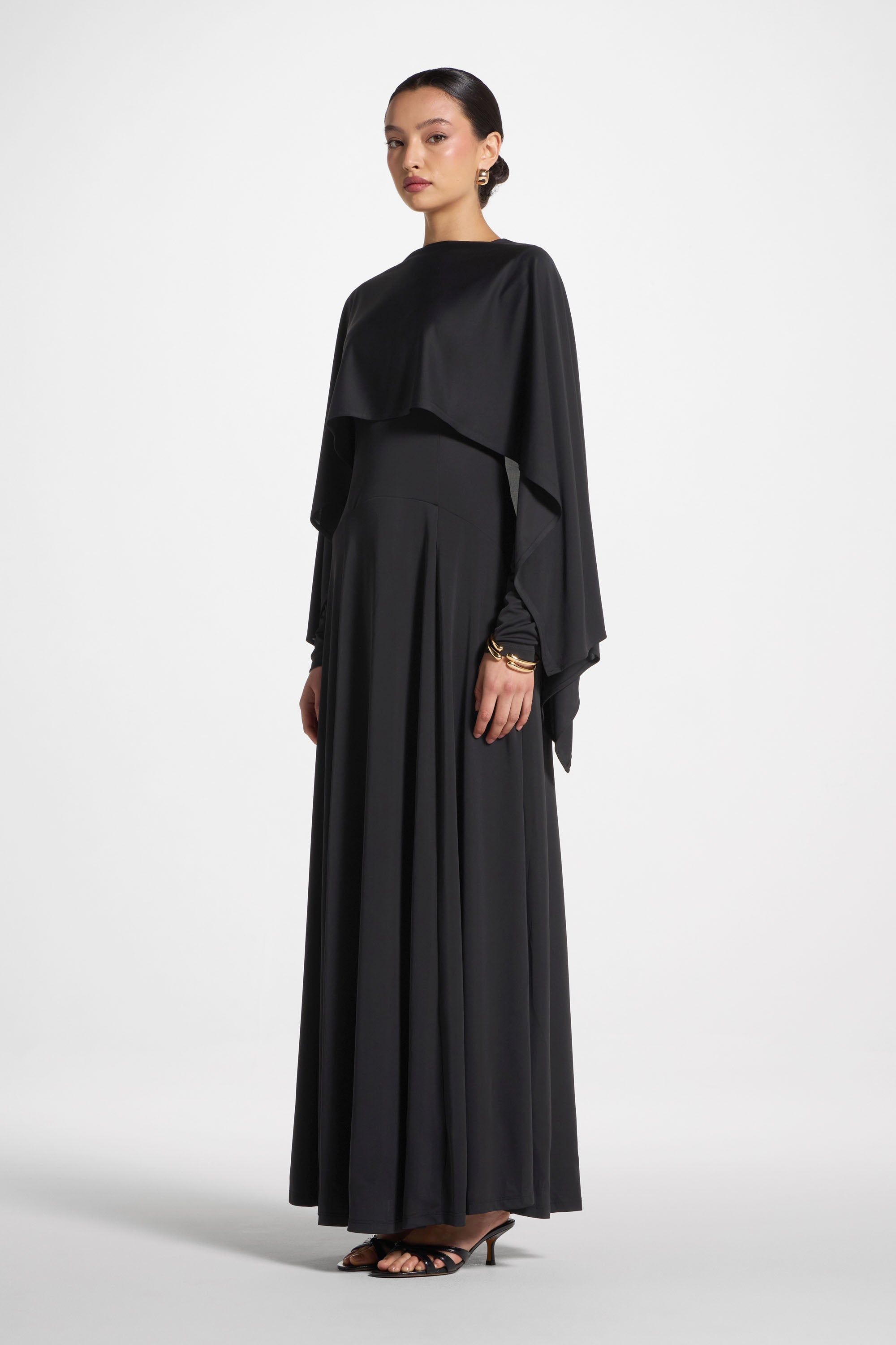 Lana Cape Maxi Dress - Black Abayas Veiled