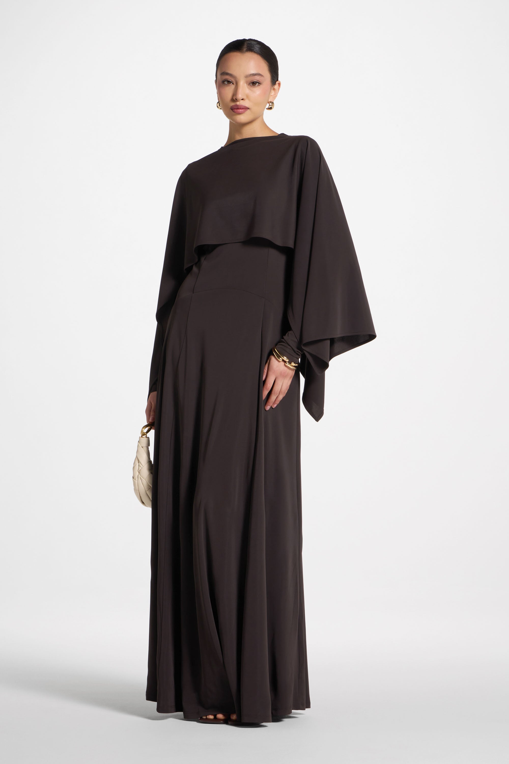 Lana Cape Maxi Dress - Chocolate Abayas Veiled