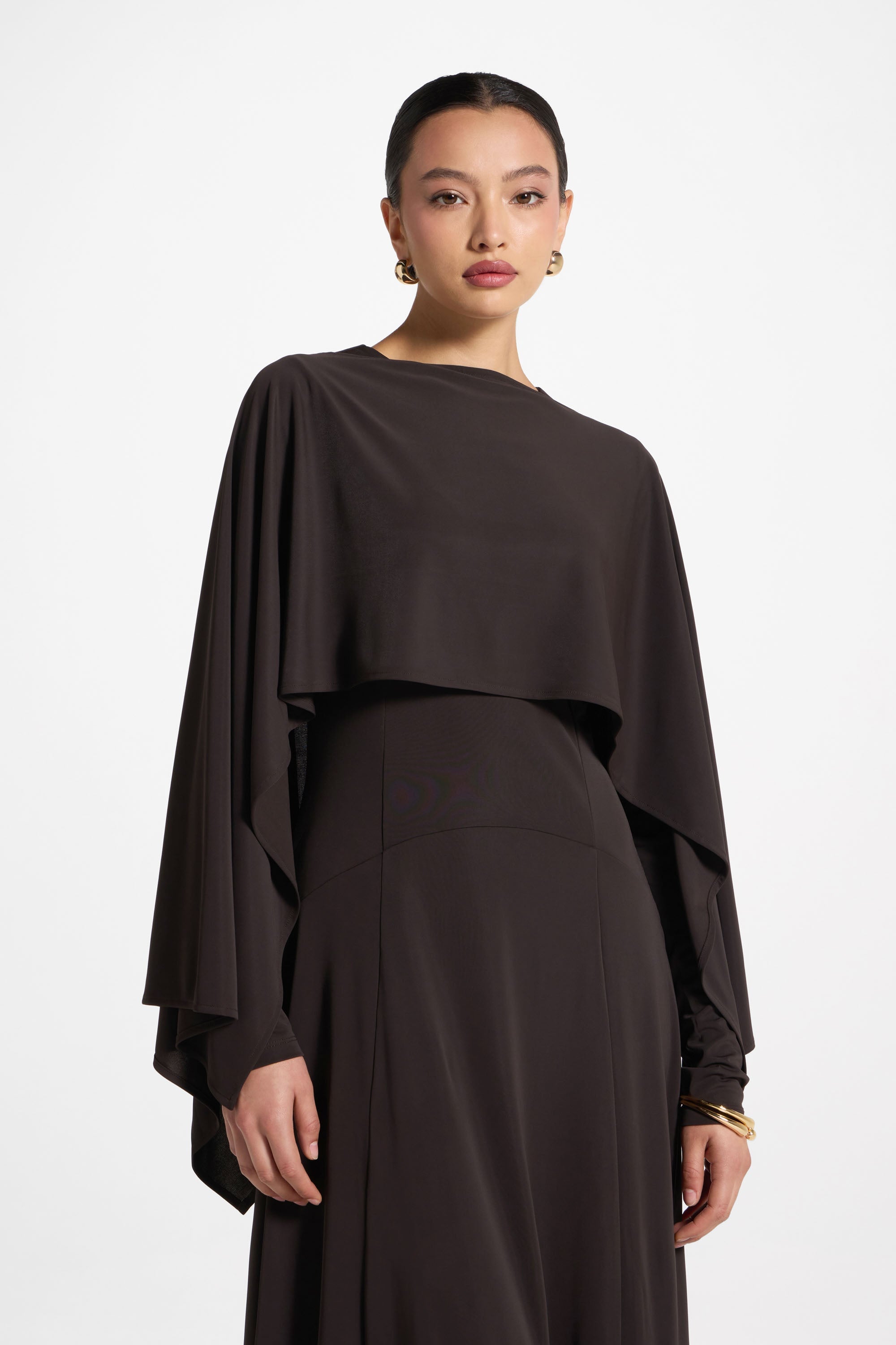 Lana Cape Maxi Dress - Chocolate Abayas Veiled