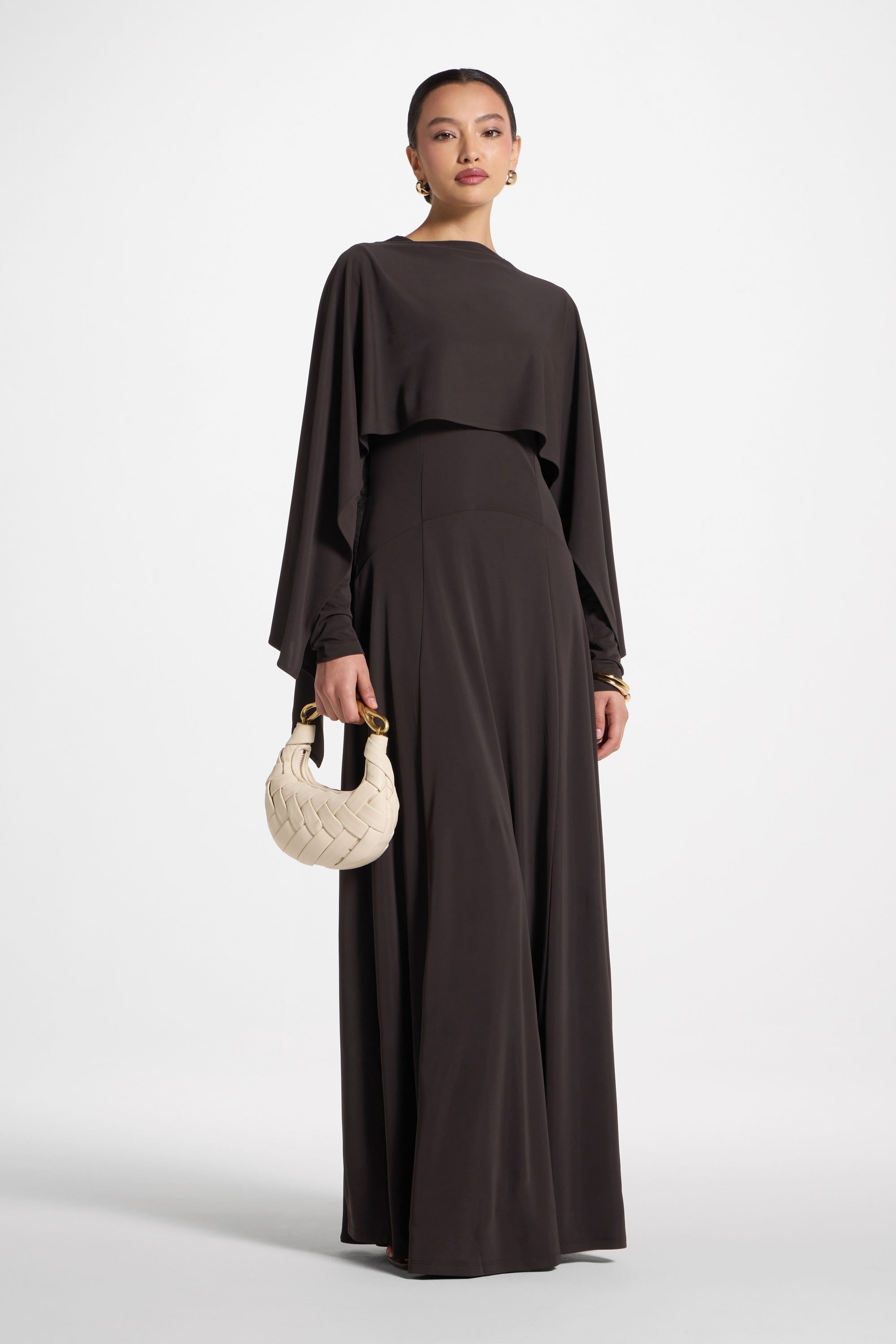 Lana Cape Maxi Dress - Chocolate Abayas Veiled