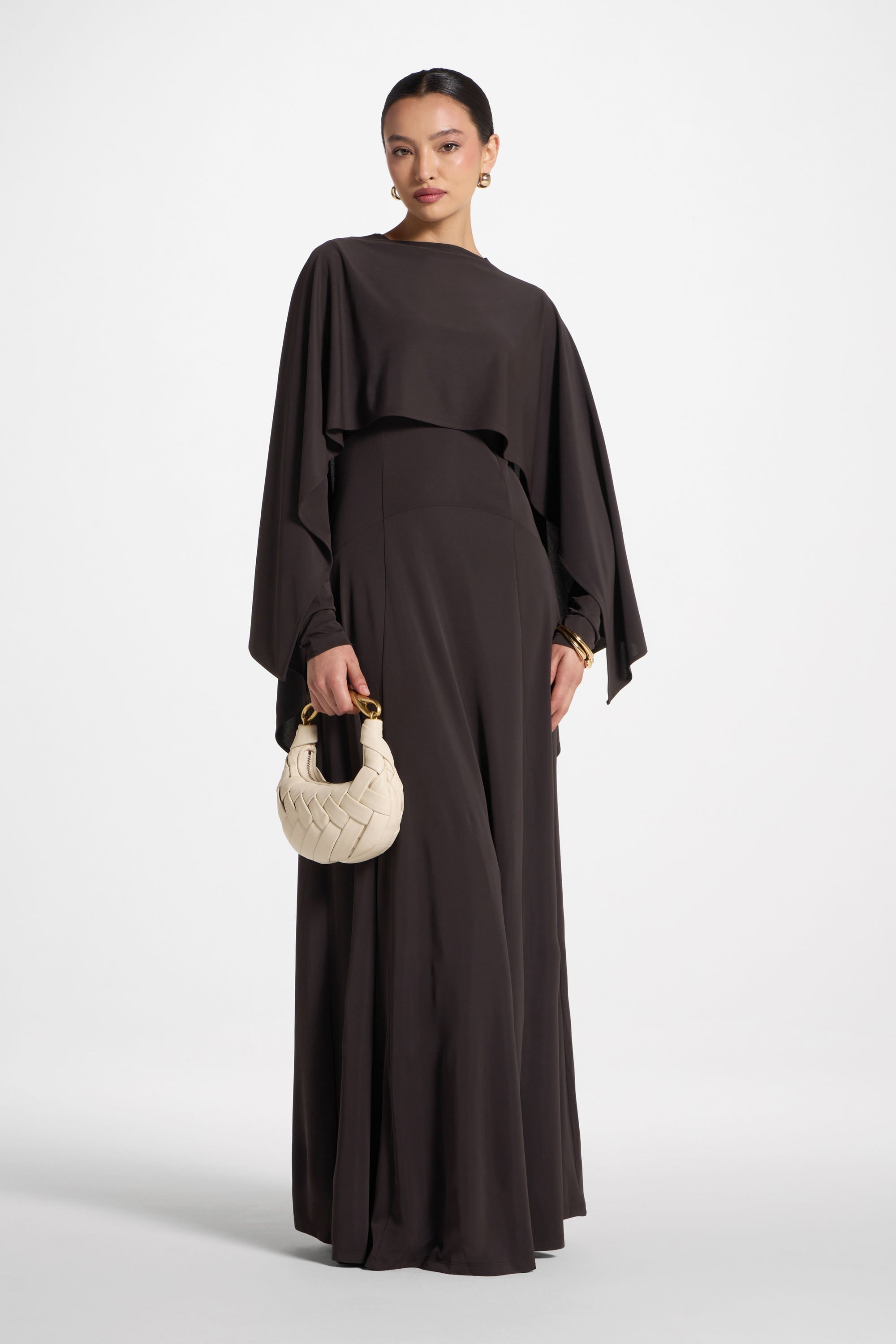 Lana Cape Maxi Dress - Chocolate Abayas Veiled